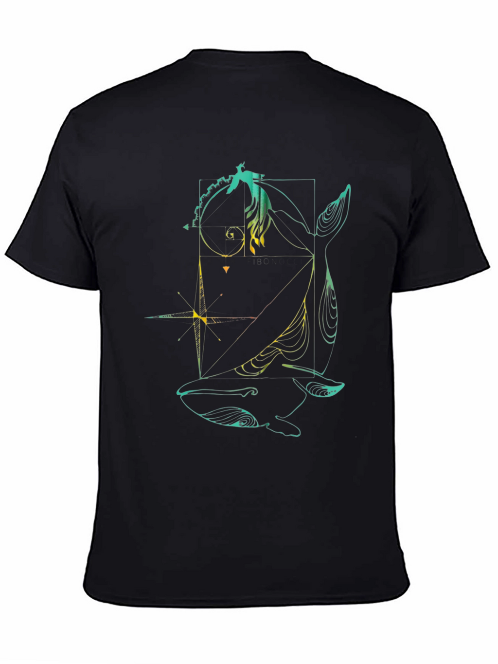 Whale Geometric Graphic Print Black T-Shirt