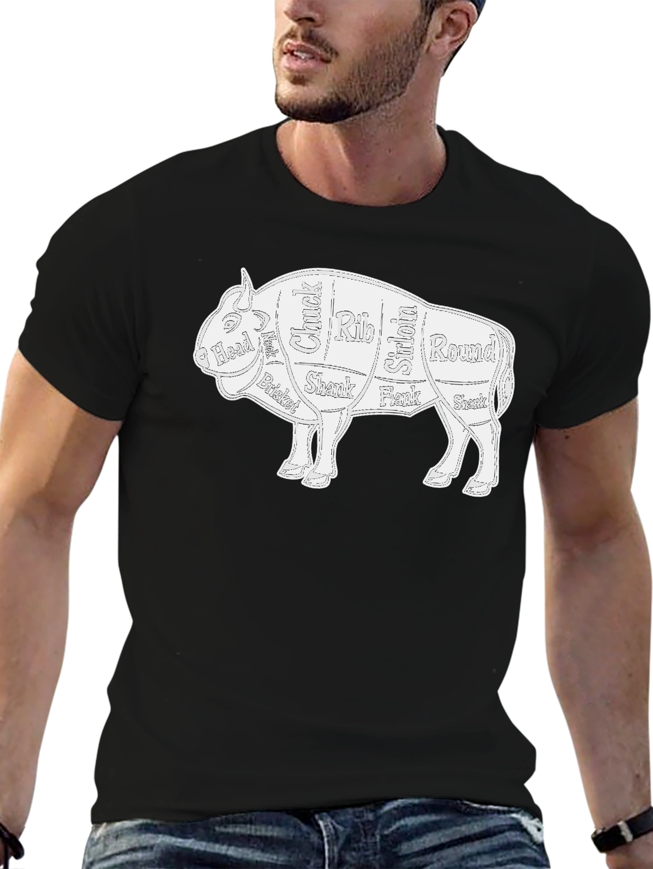 Butcher Cut Bison Graphic Tee - Novelty T-Shirt