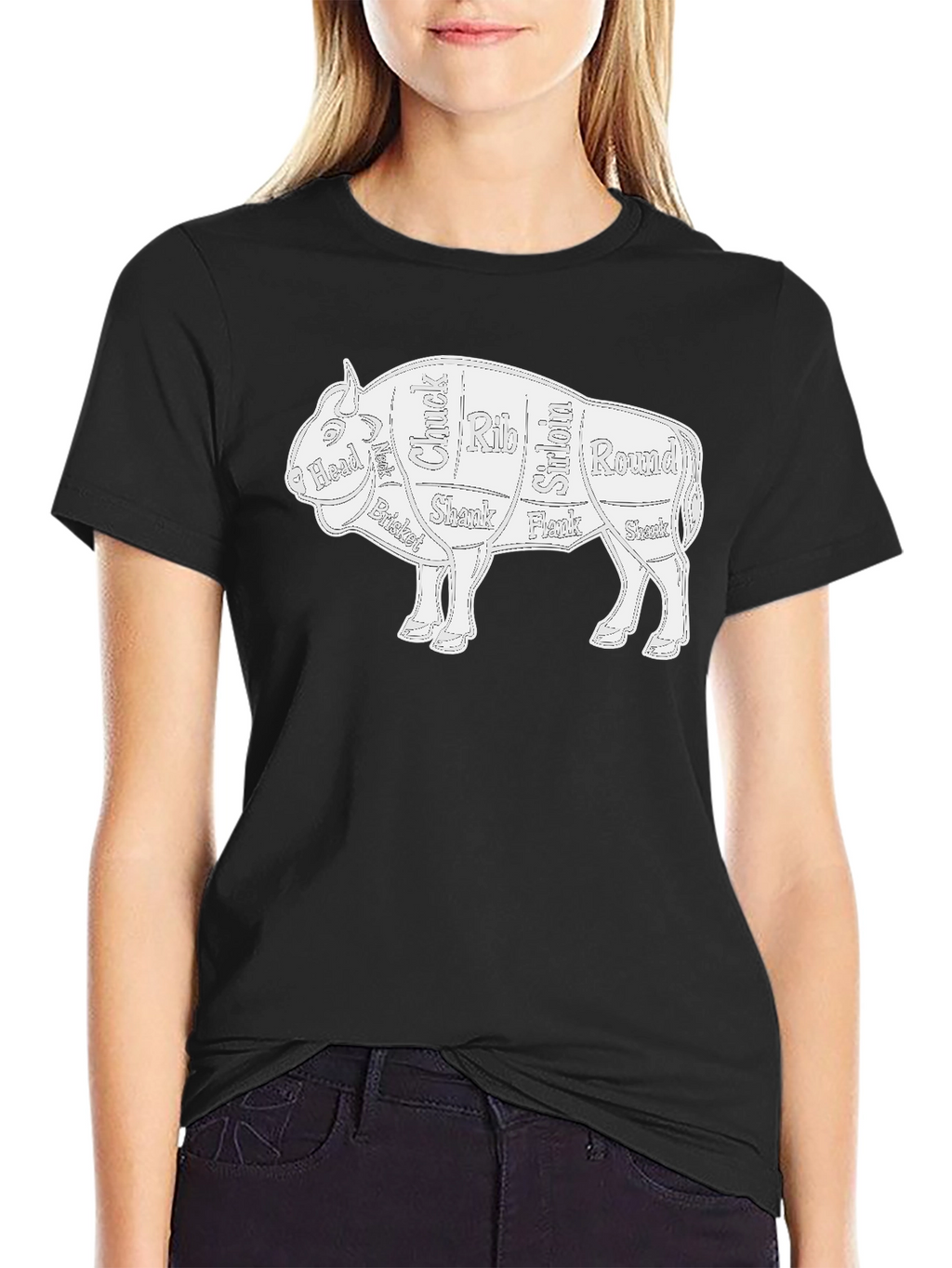 Butcher Cut Bison Graphic Tee - Novelty T-Shirt