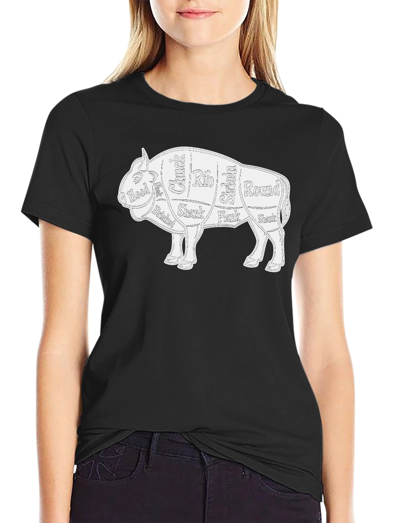 Butcher Cut Bison Graphic Tee - Novelty T-Shirt