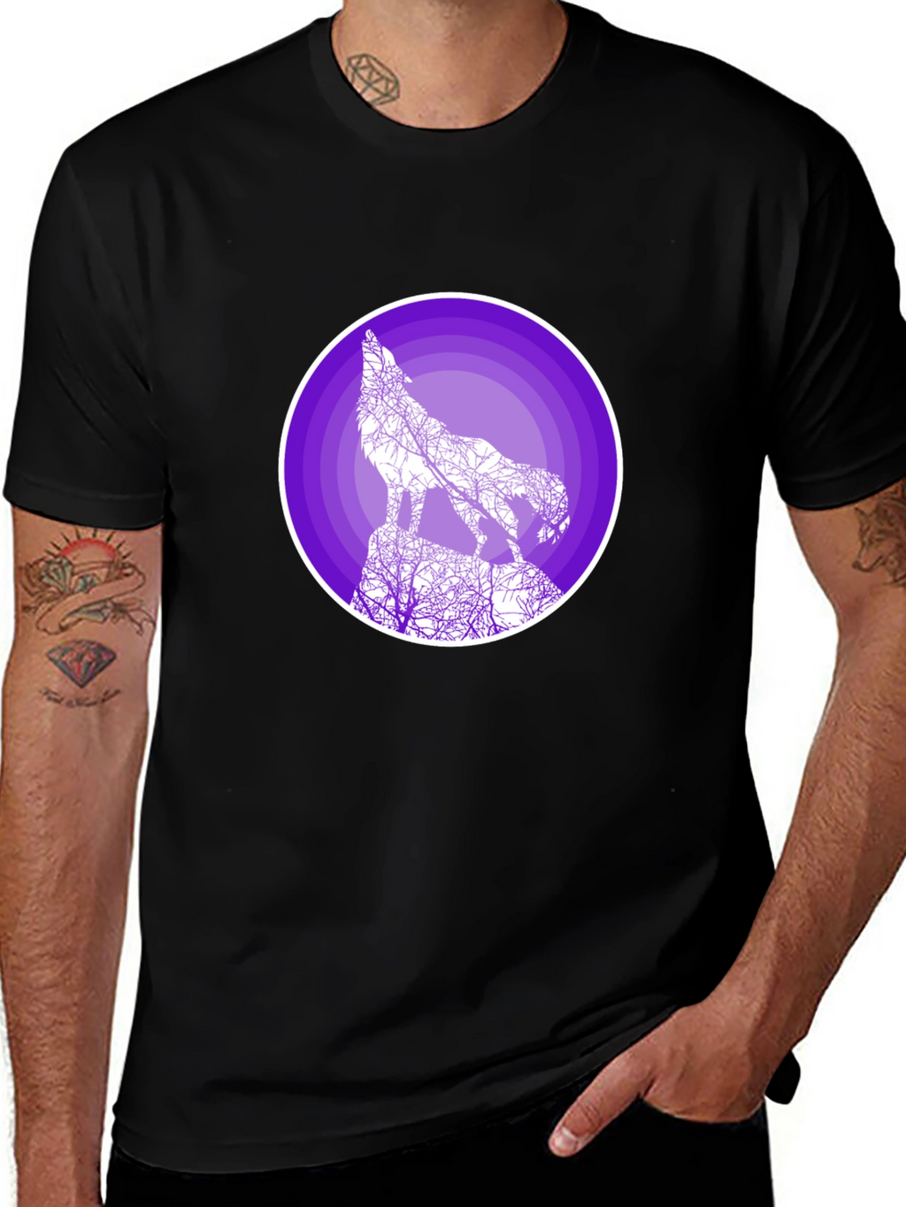 Wolf Silhouette Graphic T-Shirt - Black