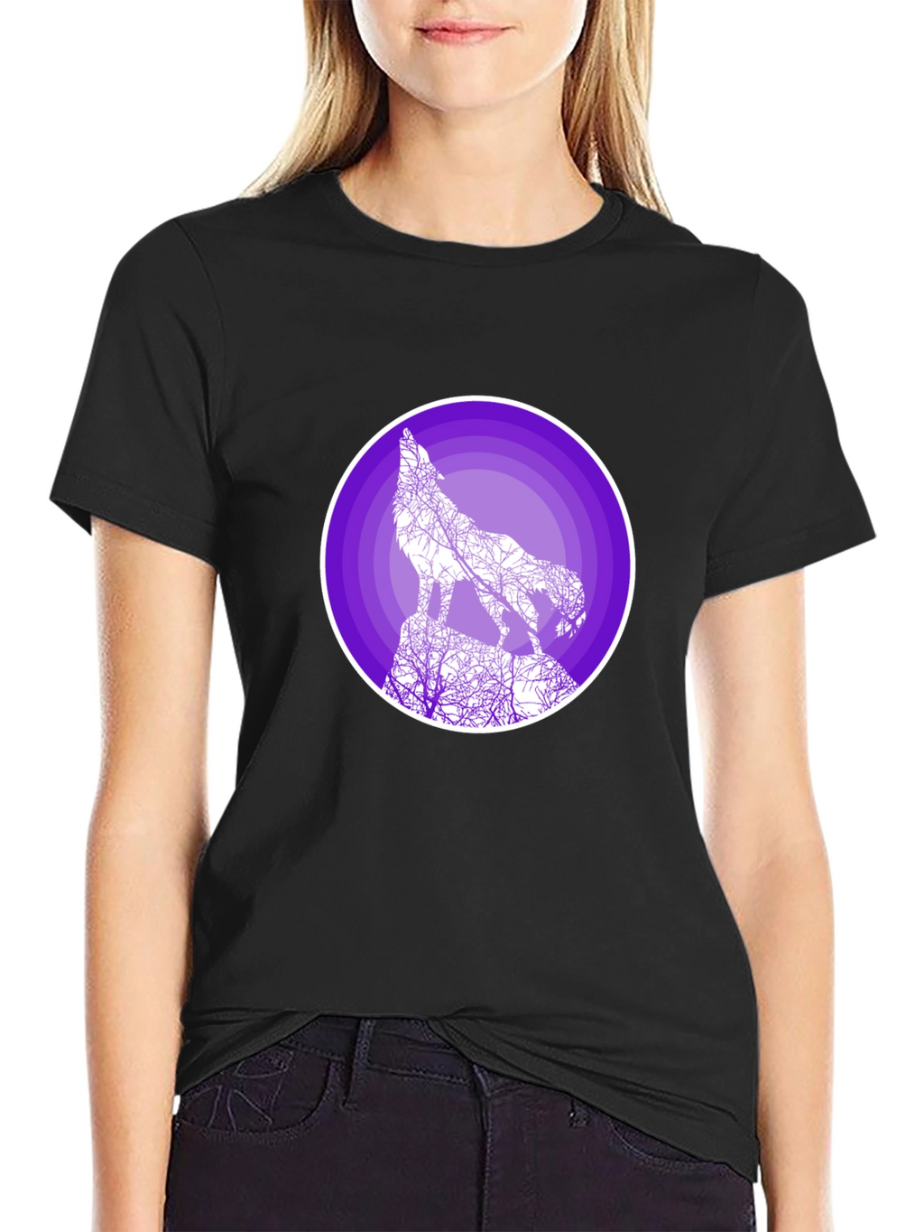Wolf Silhouette Graphic T-Shirt - Black
