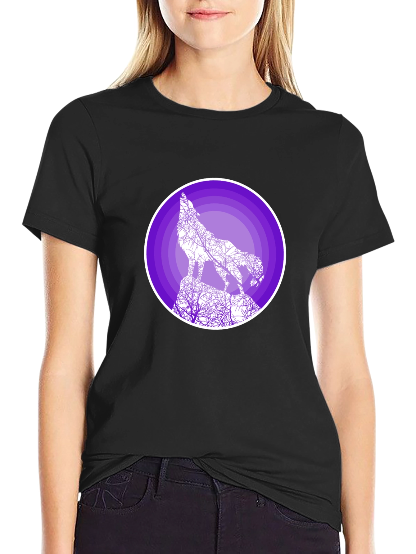 Wolf Silhouette Graphic T-Shirt - Black