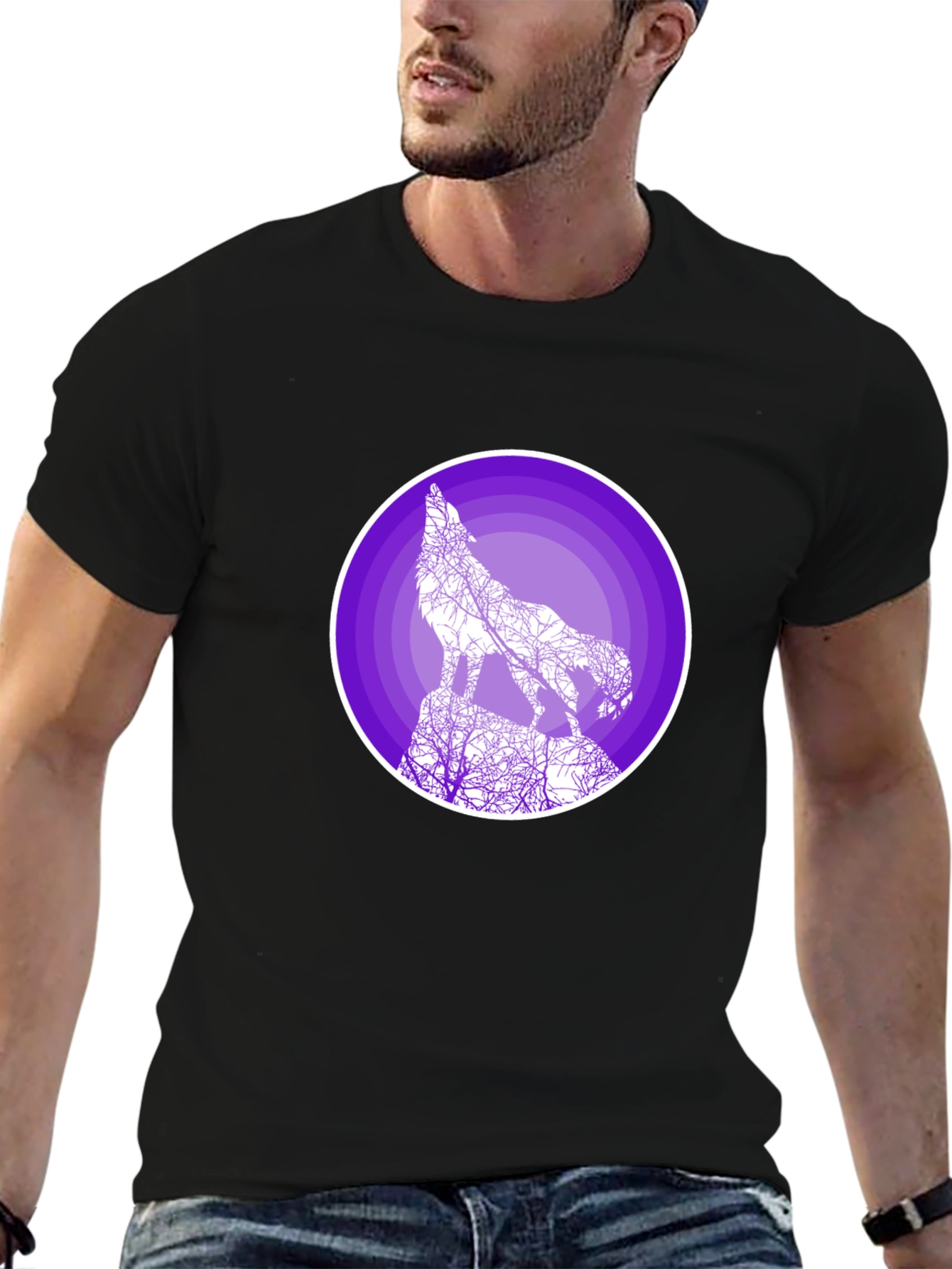 Wolf Silhouette Graphic T-Shirt - Black