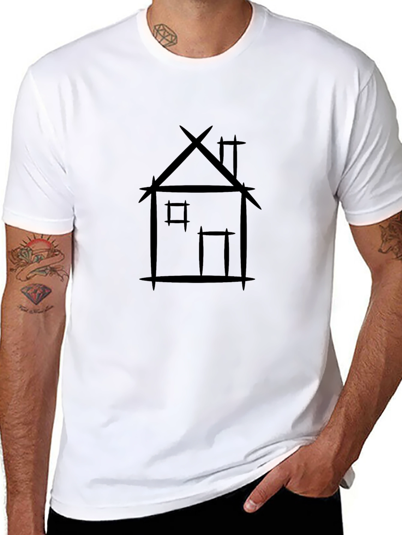 House Graphic Black T-Shirt - Modern Minimalist Design
