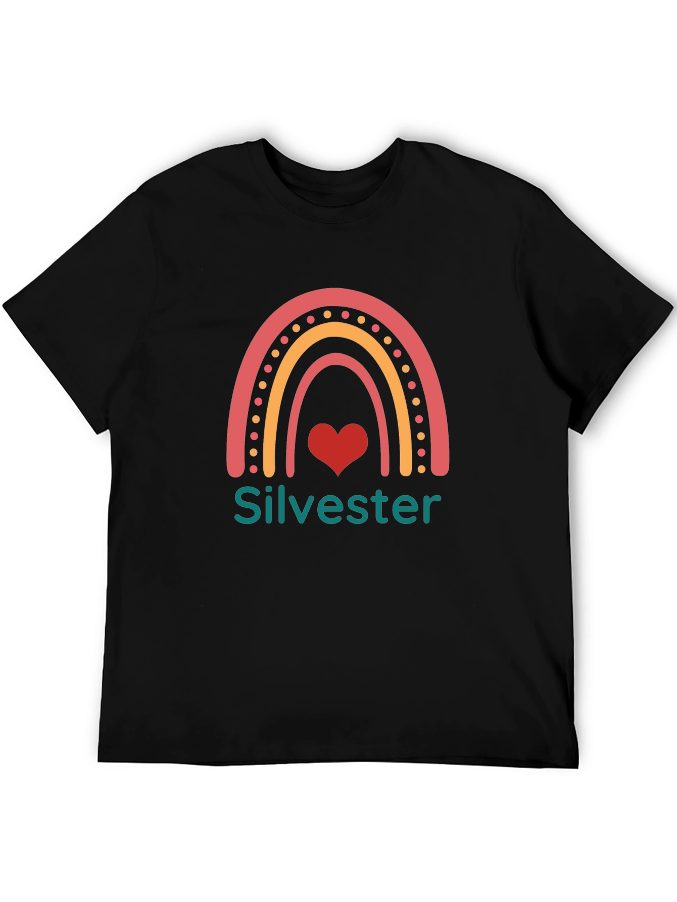 Silvester Rainbow Heart Black T-Shirt