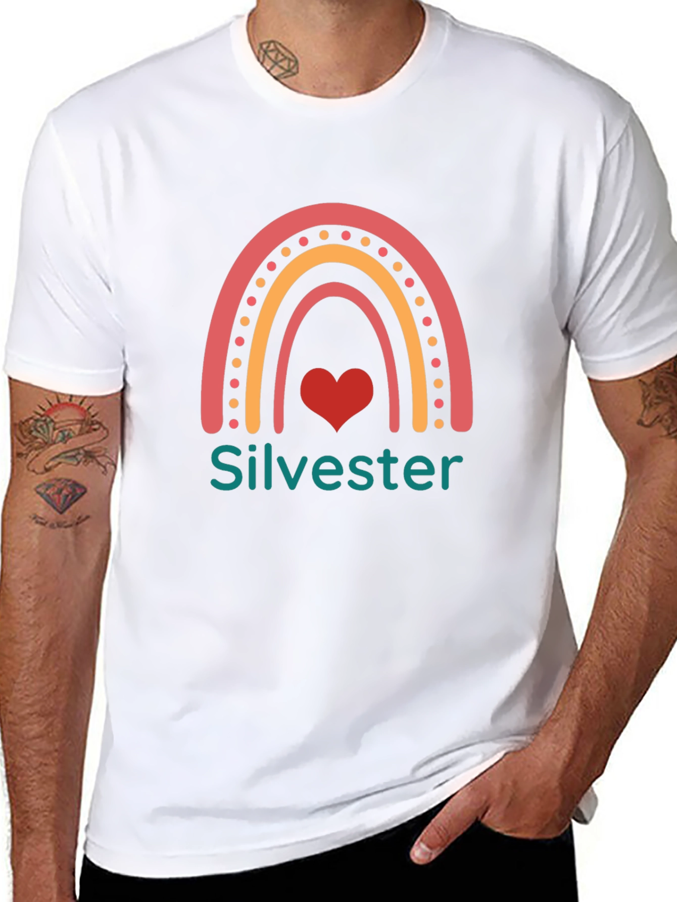 Silvester Rainbow Heart Black T-Shirt