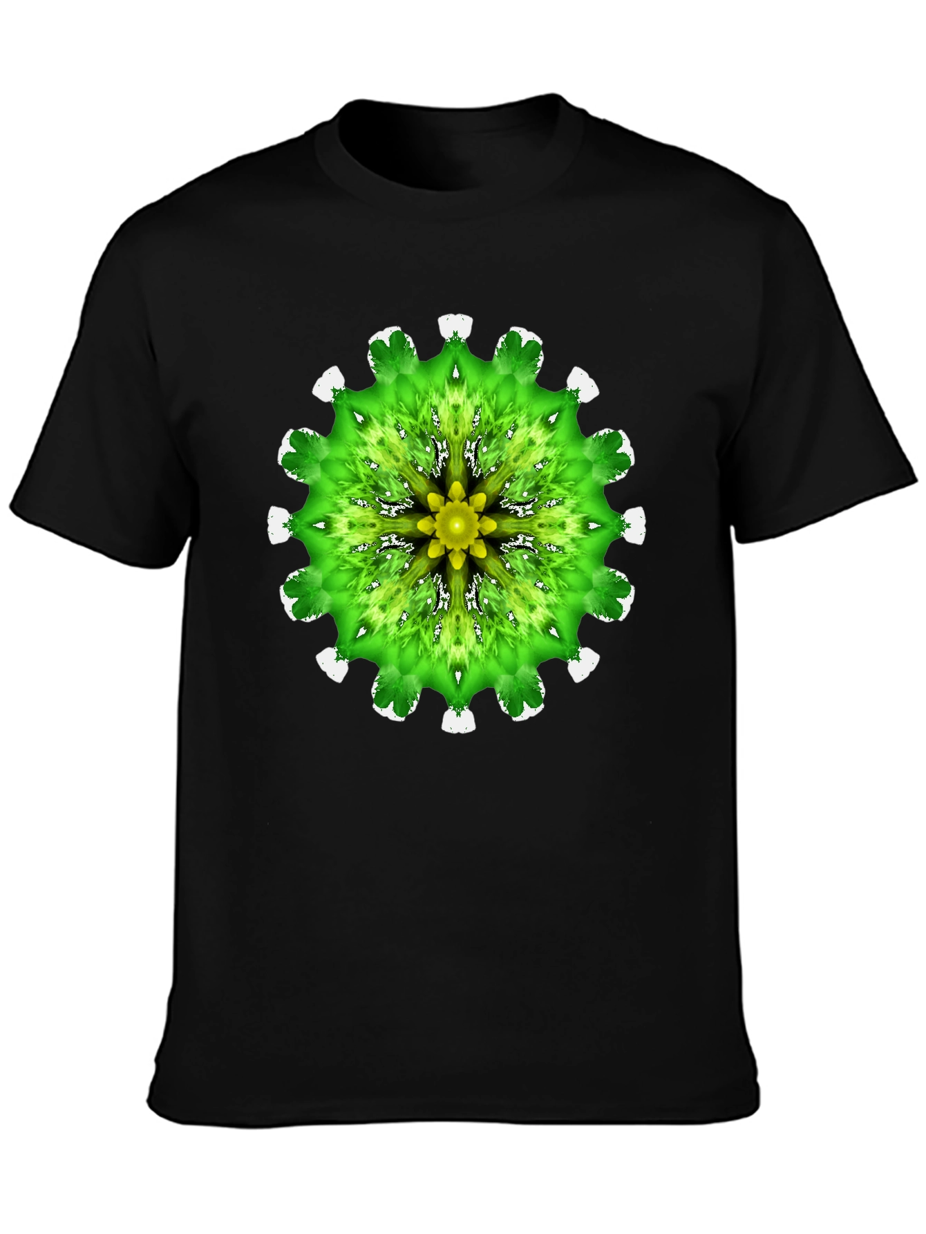 Green Mandala Graphic Black T-Shirt
