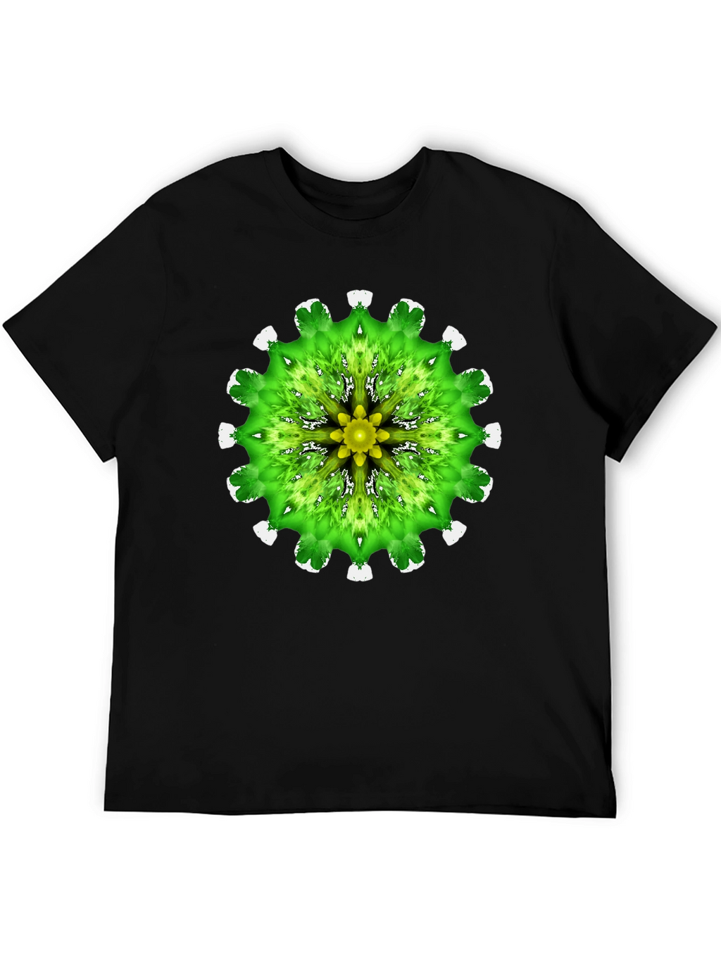 Green Mandala Graphic Black T-Shirt