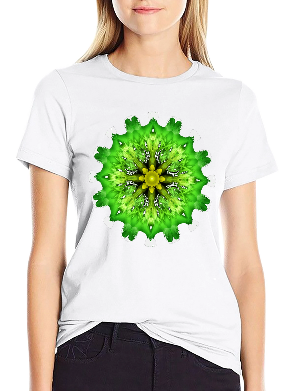 Green Mandala Graphic Black T-Shirt
