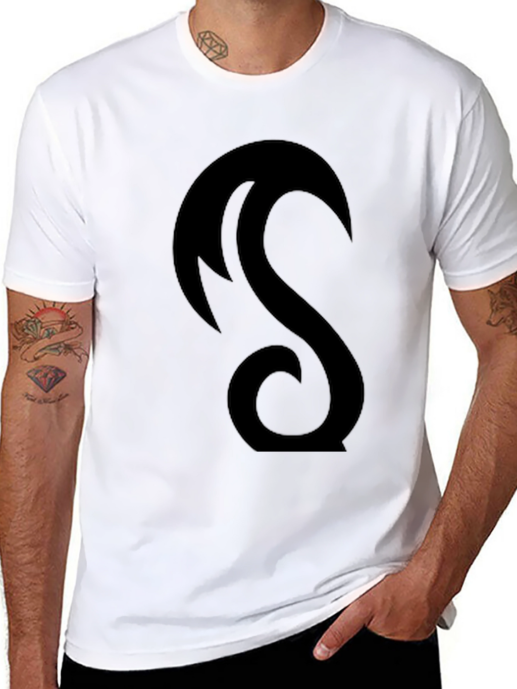 Black Tee with Abstract Crescent Design