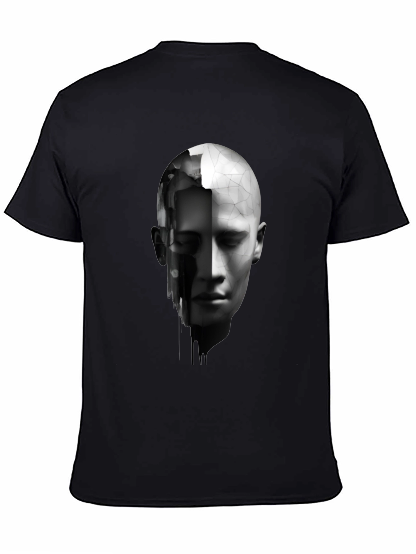 Abstract Human Face Graphic Print Black T-Shirt
