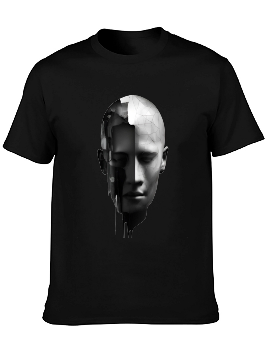 Abstract Human Face Graphic Print Black T-Shirt