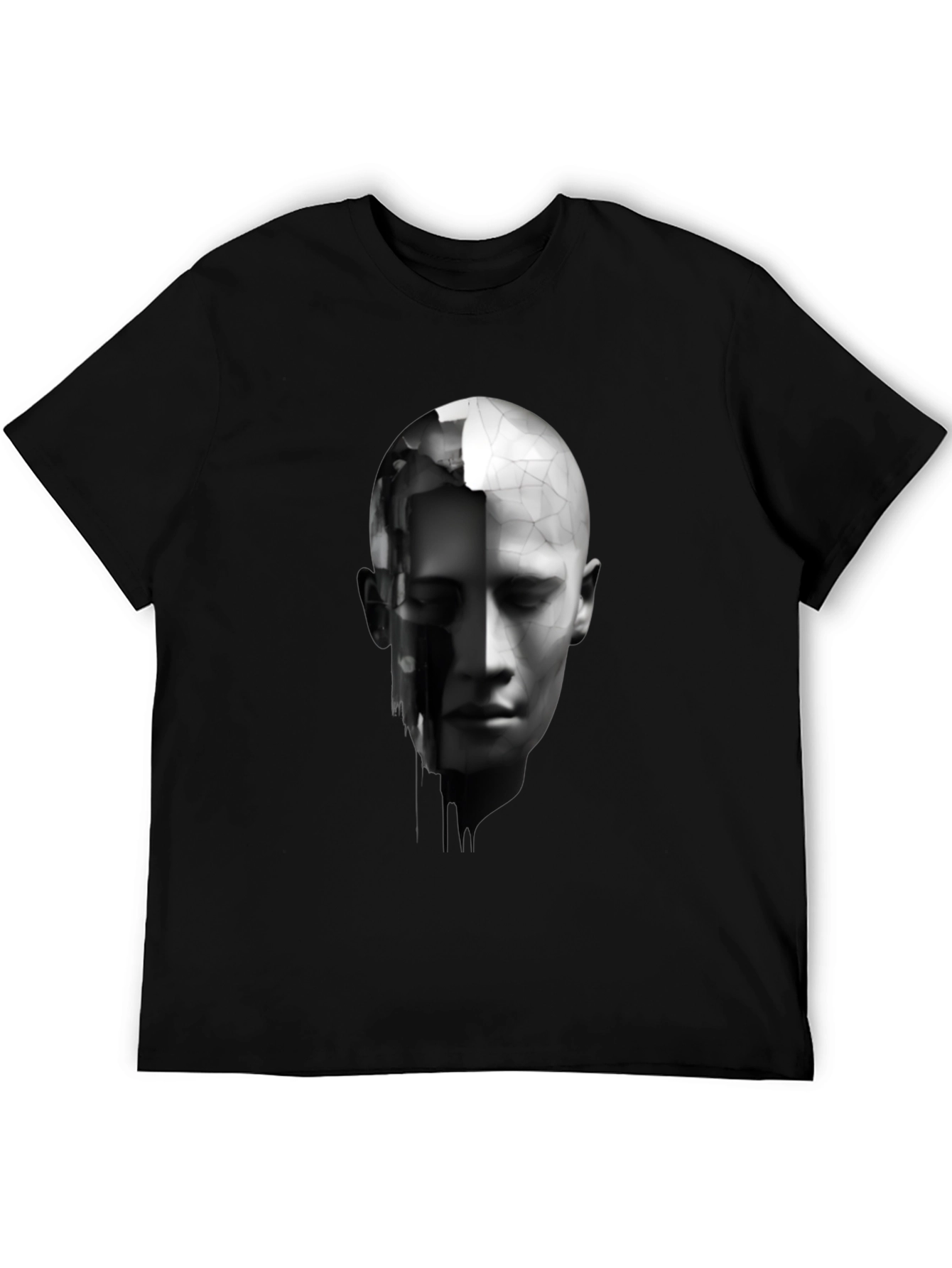 Abstract Human Face Graphic Print Black T-Shirt
