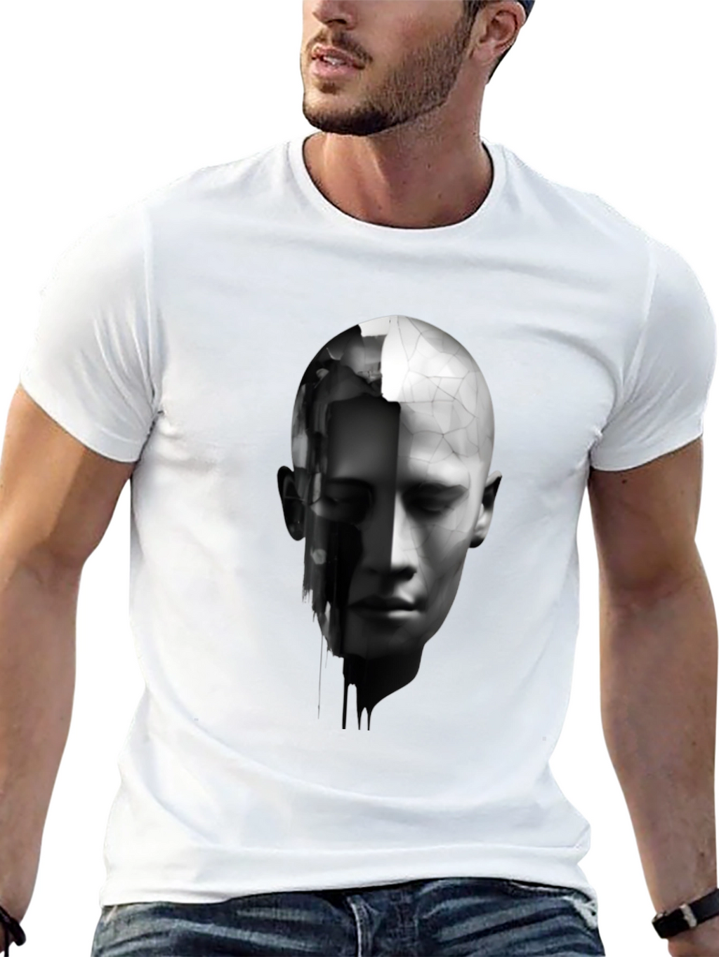 Abstract Human Face Graphic Print Black T-Shirt