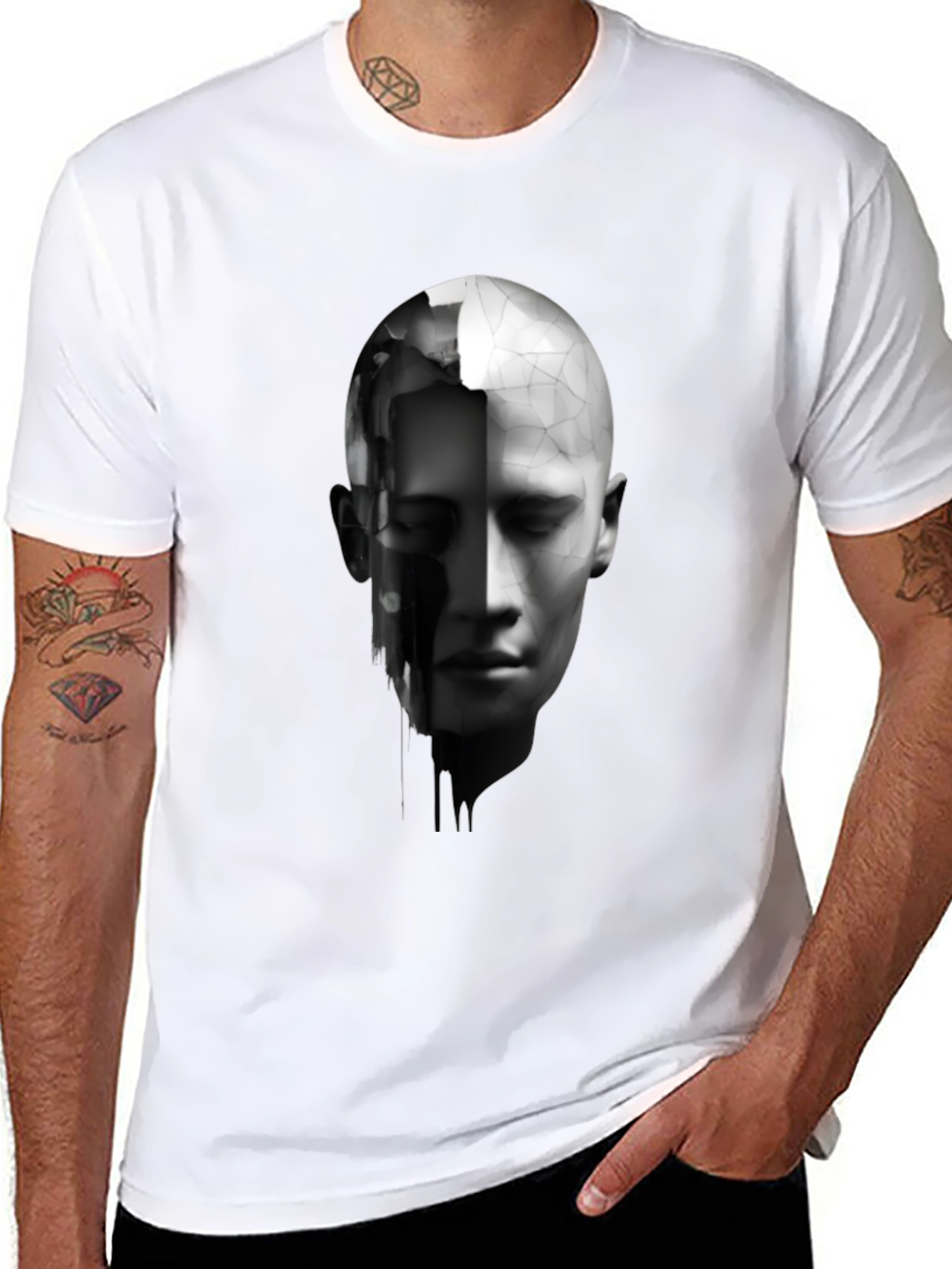 Abstract Human Face Graphic Print Black T-Shirt