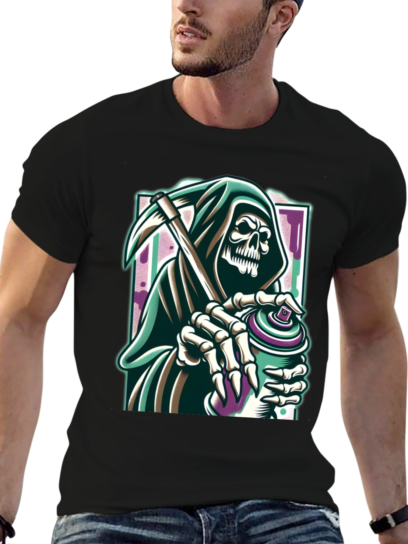 Grim Reaper Graffiti Artist Graphic Tee - Black