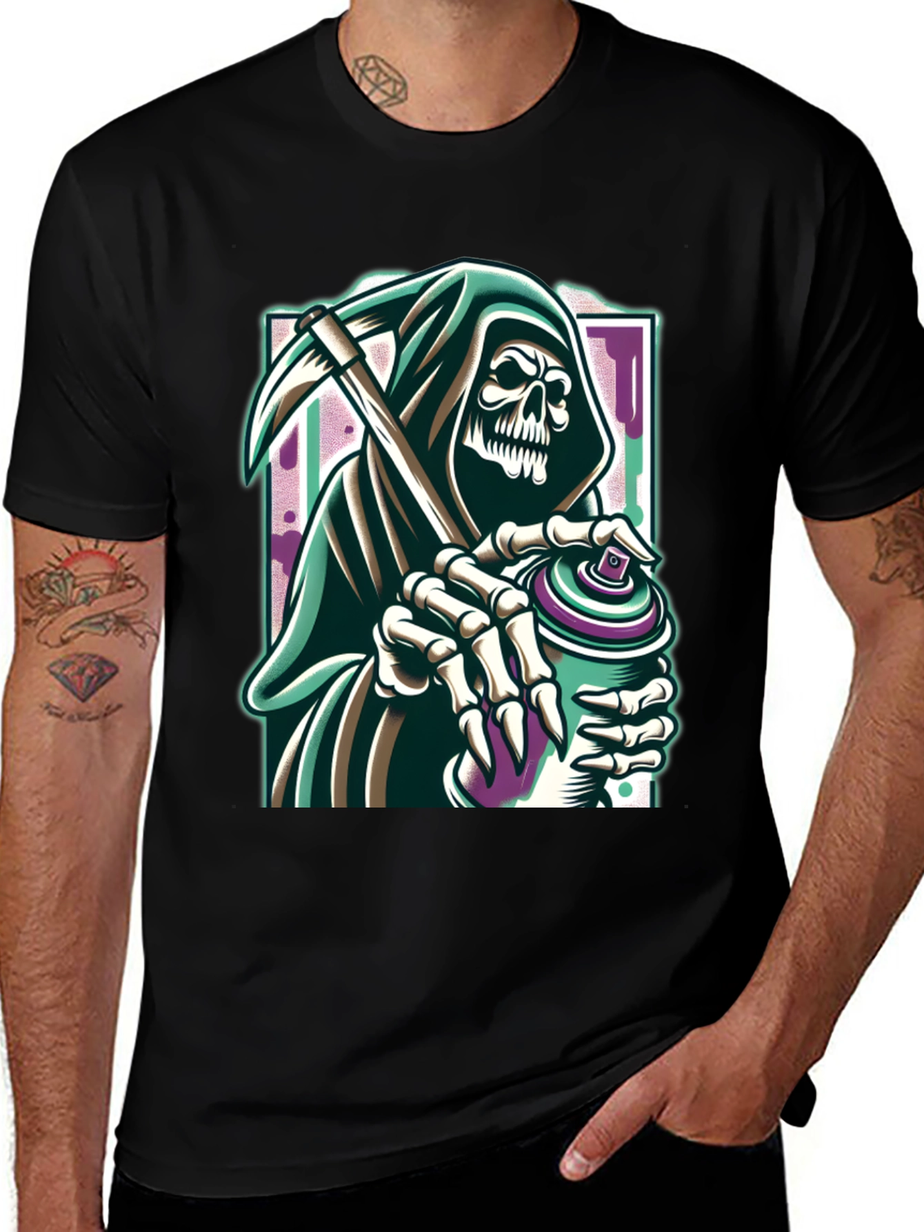 Grim Reaper Graffiti Artist Graphic Tee - Black