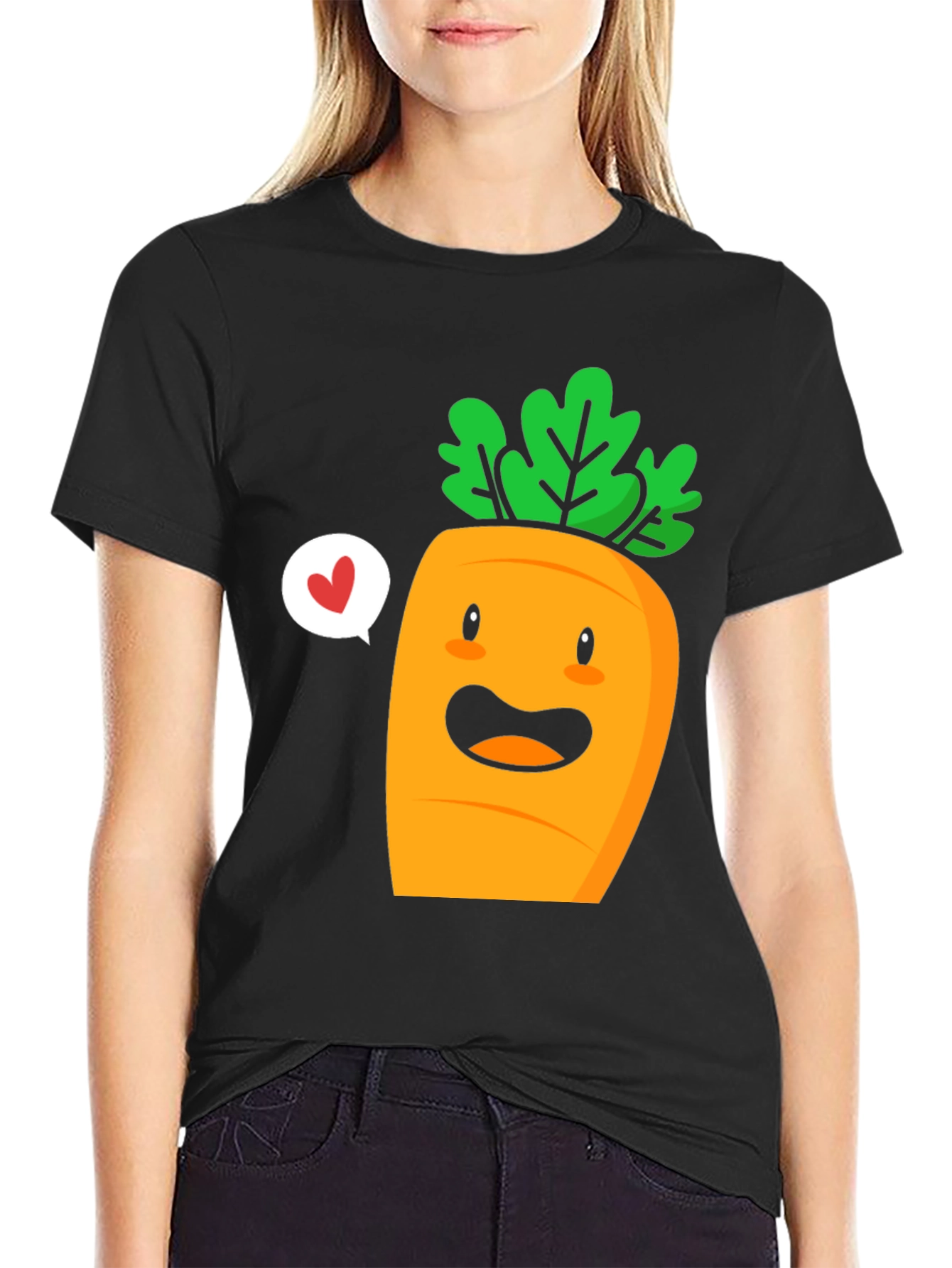 Cute Carrot Cartoon Graphic Tee - Unisex Black T-Shirt
