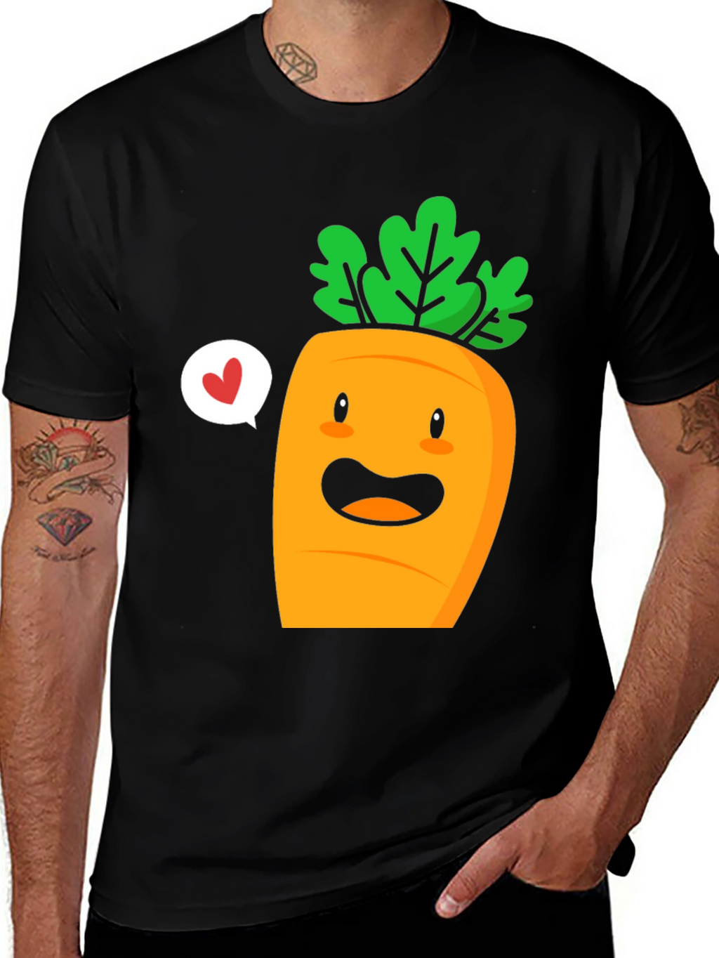 Cute Carrot Cartoon Graphic Tee - Unisex Black T-Shirt