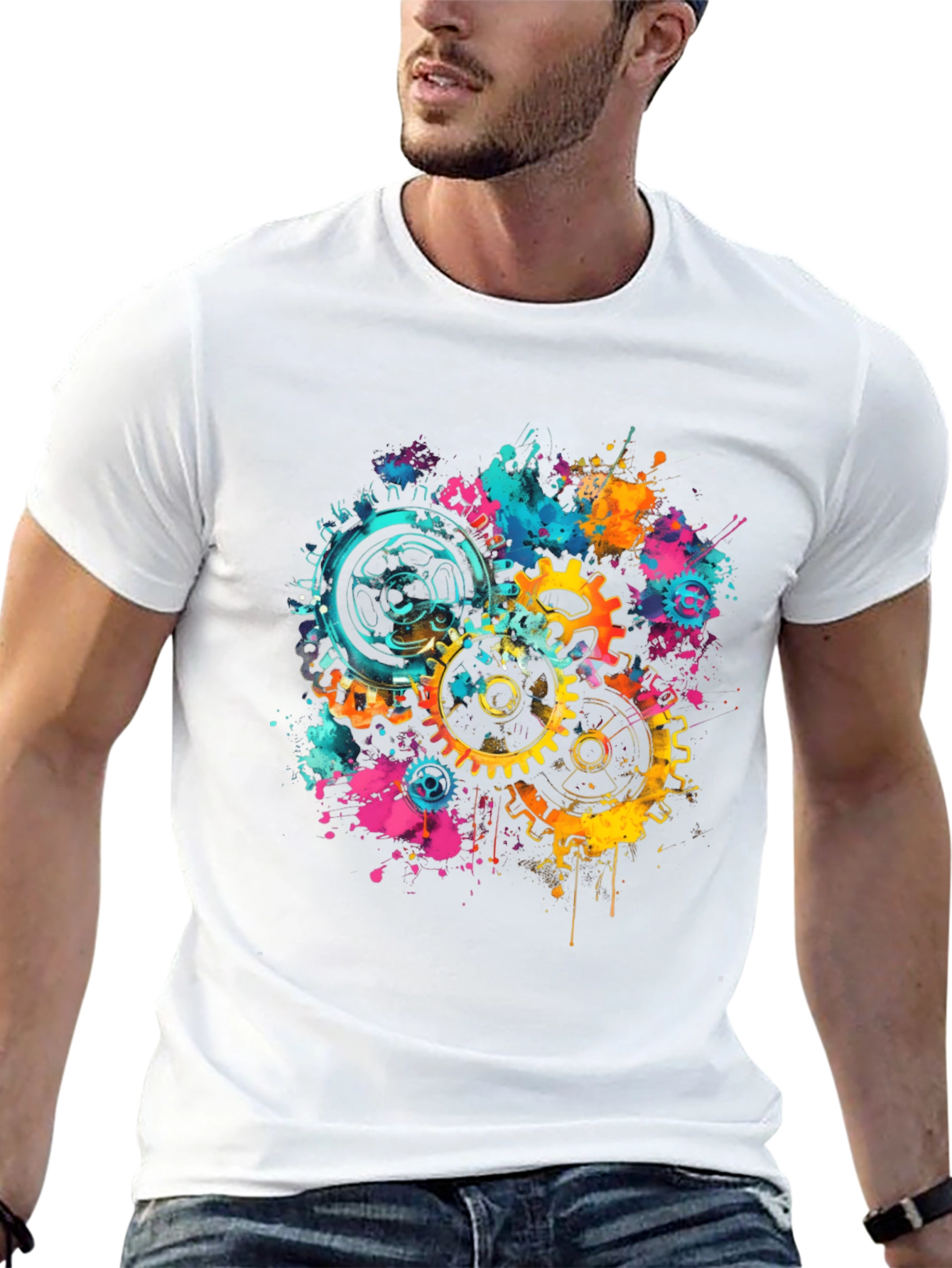 Gear Splash Black T-Shirt - Modern Artistic Design