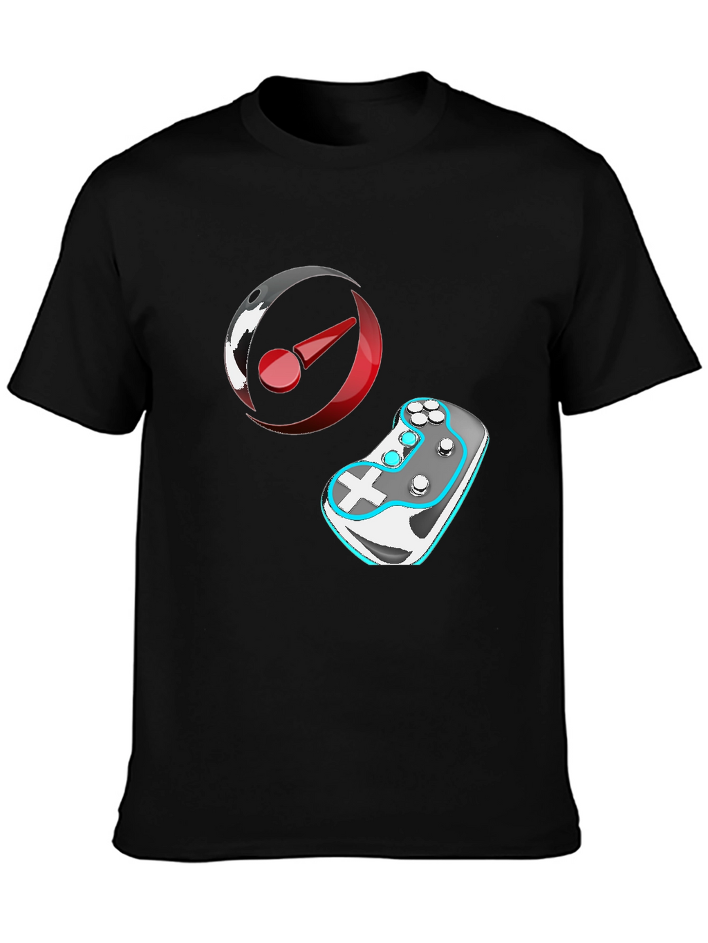 Gaming T-Shirt: Controller & Circular Logo Design