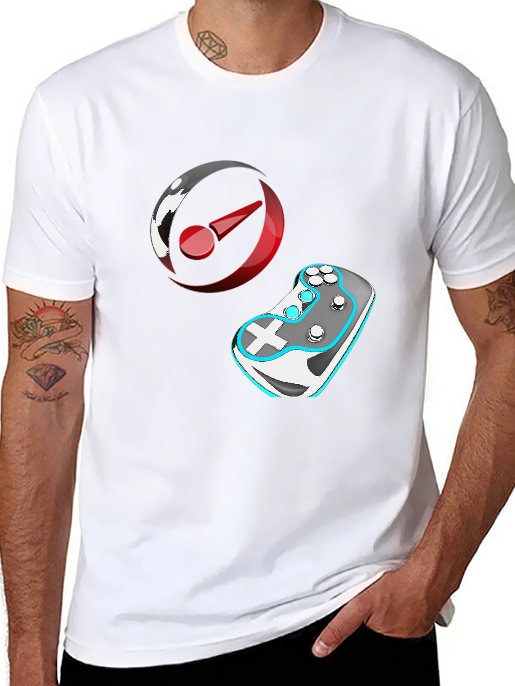 Gaming T-Shirt: Controller & Circular Logo Design