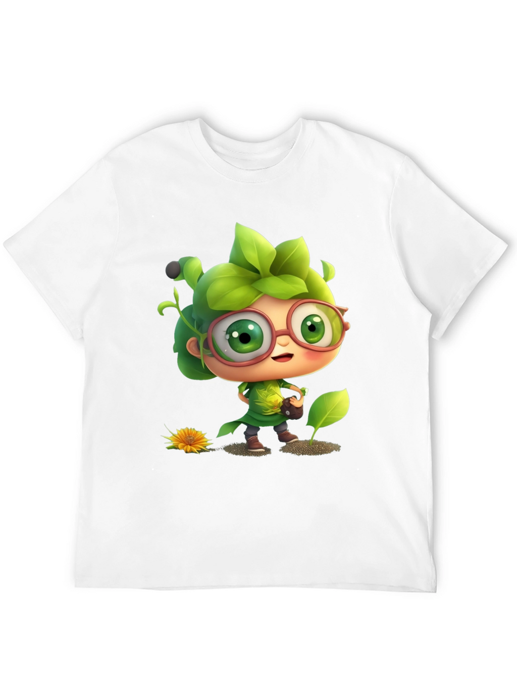 Cartoon Gardener Graphic Tee - Black Cotton Blend