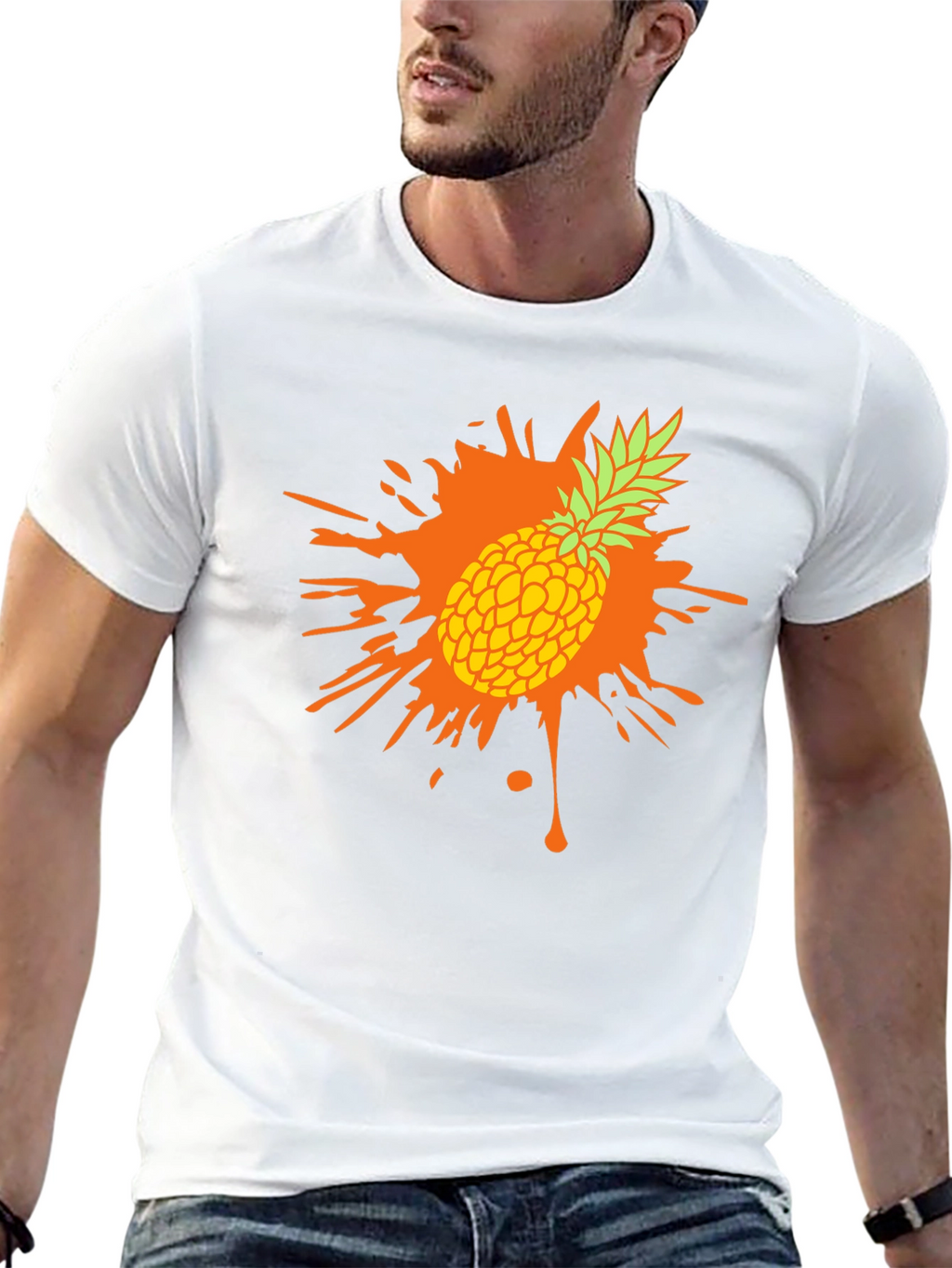 Pineapple Splash Graphic Tee - Trendy Mens Black T-Shirt