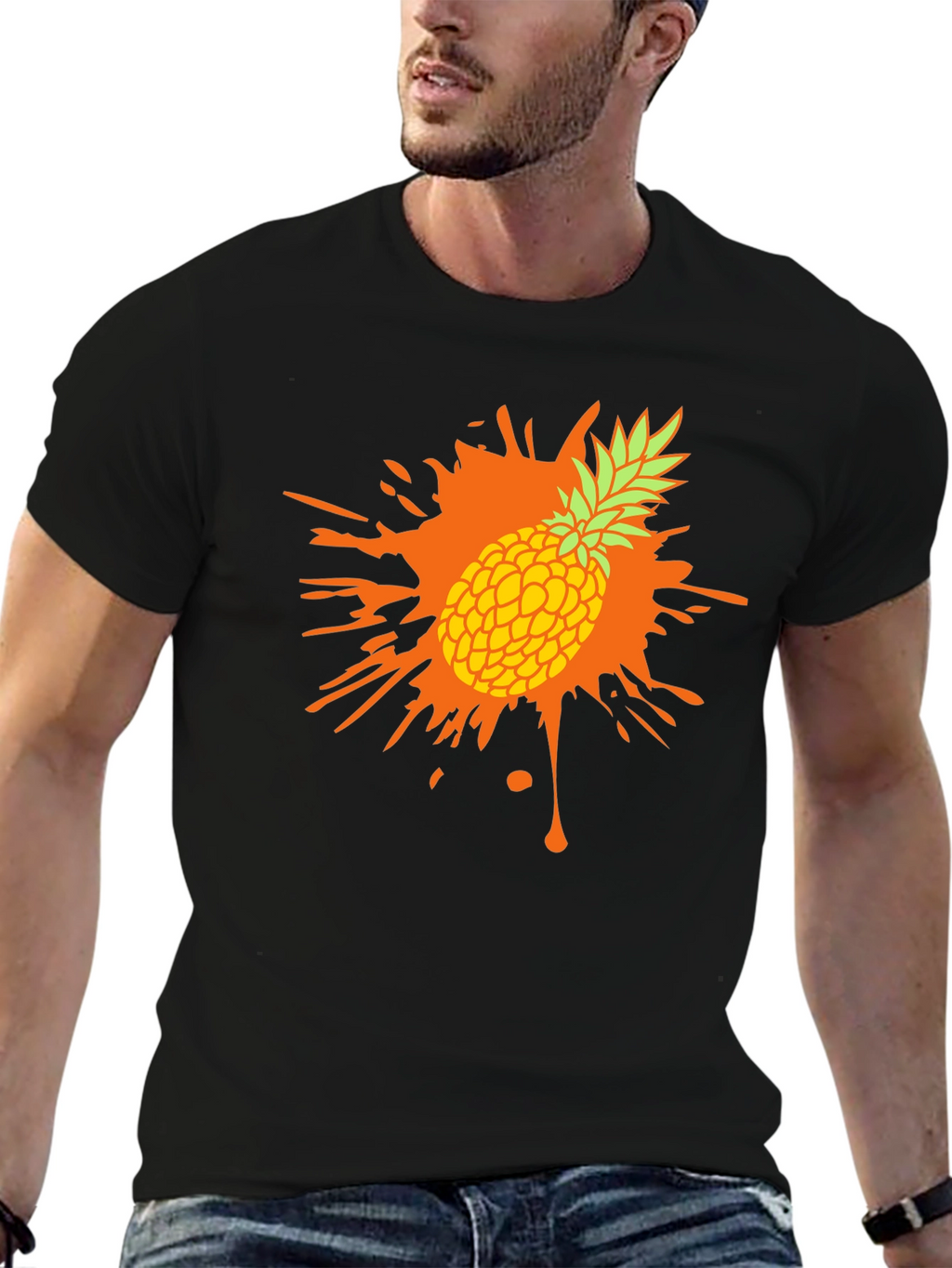 Pineapple Splash Graphic Tee - Trendy Mens Black T-Shirt