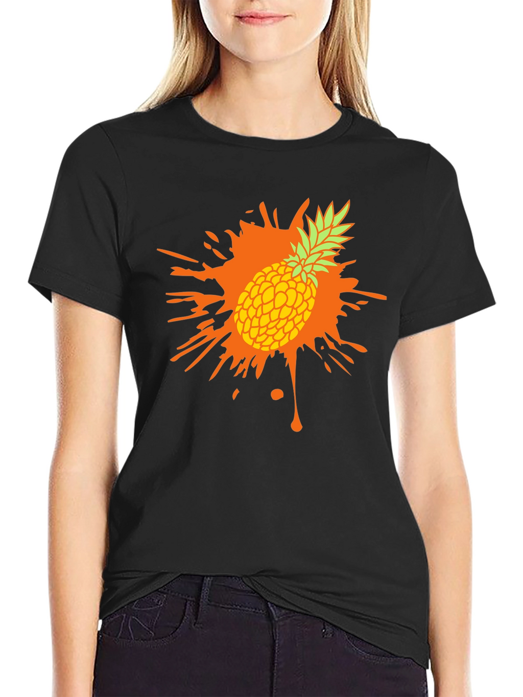 Pineapple Splash Graphic Tee - Trendy Mens Black T-Shirt