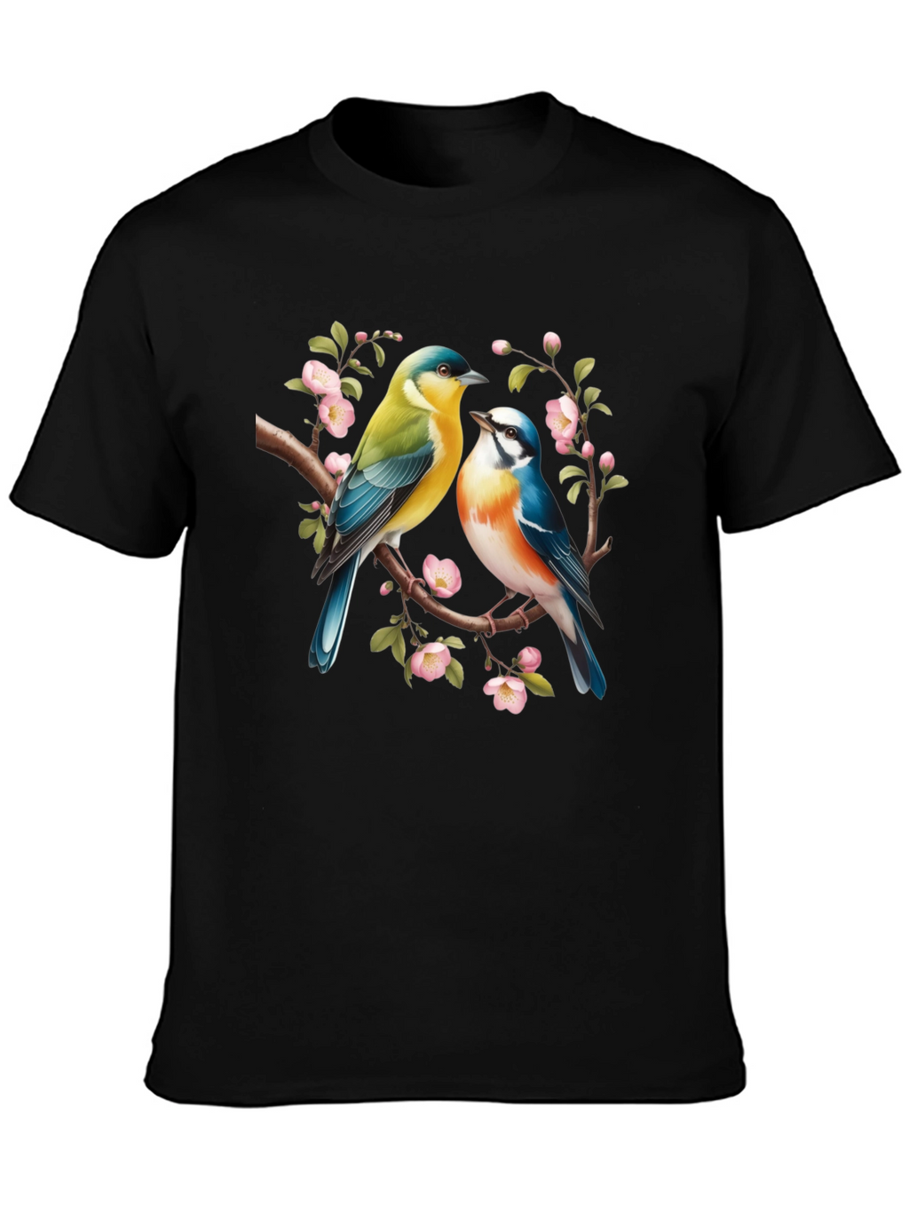 Birds On Branch Graphic T-Shirt - Black
