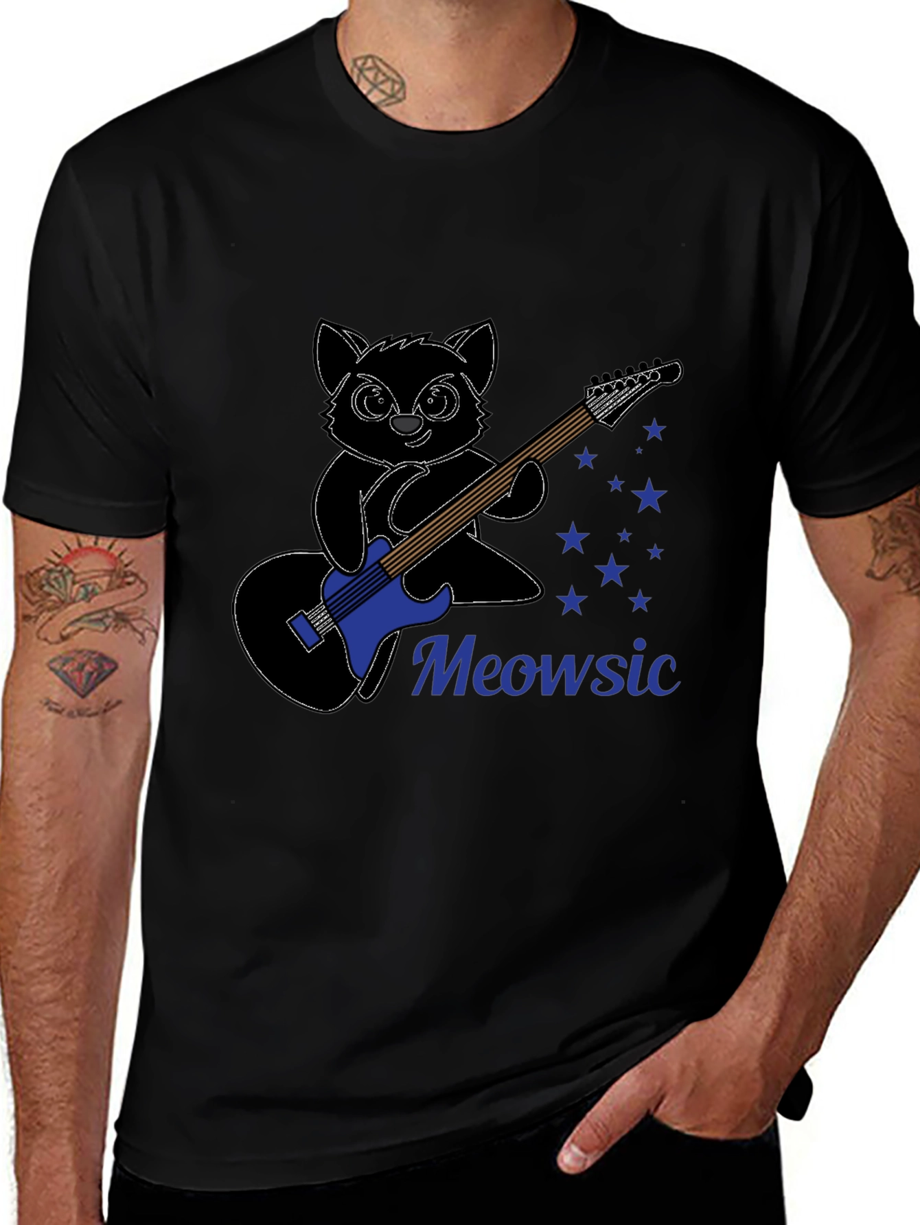 Meowsic T-Shirt: Cat Playing Guitar