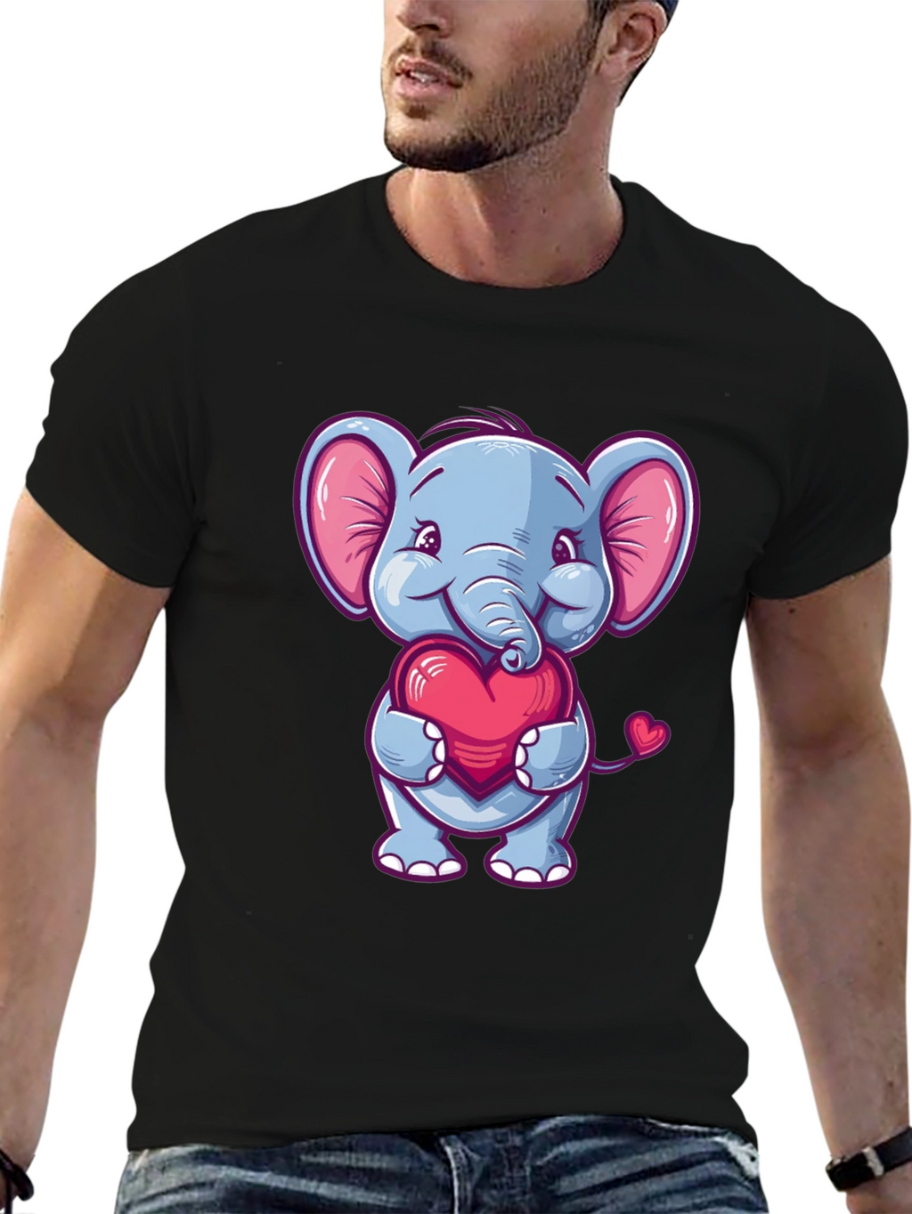 Elephant Love Heart T-Shirt Cute Animal Tee