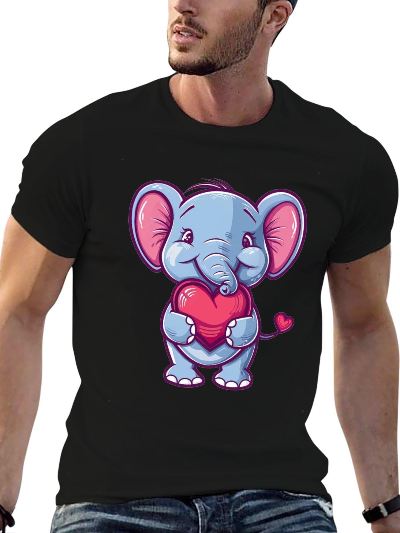 Elephant Love Heart T-Shirt Cute Animal Tee