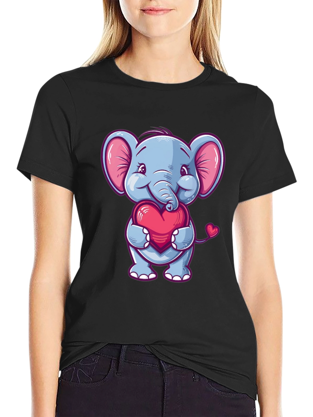 Elephant Love Heart T-Shirt Cute Animal Tee