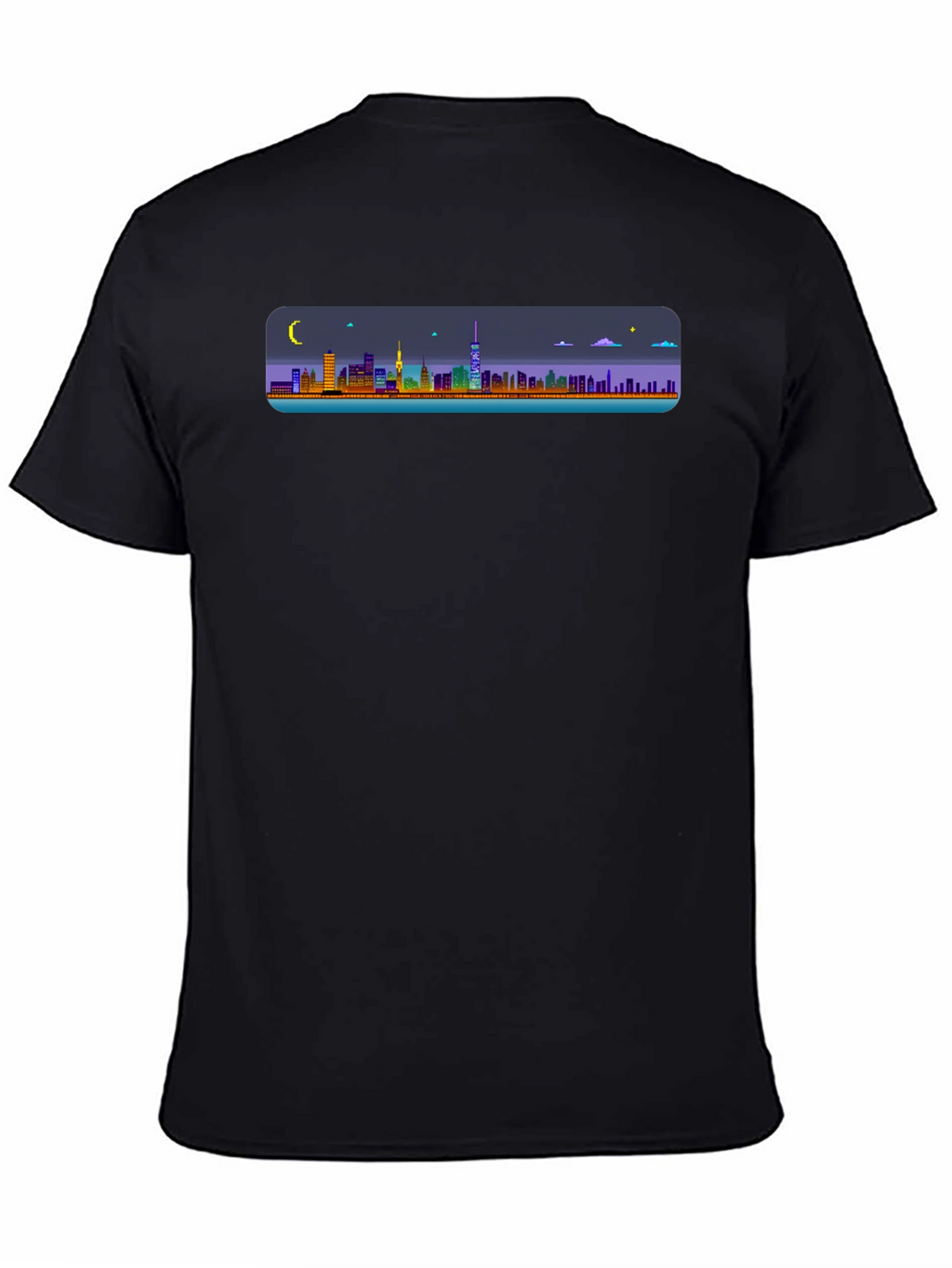 Cityscape Pixel Art Black T-Shirt