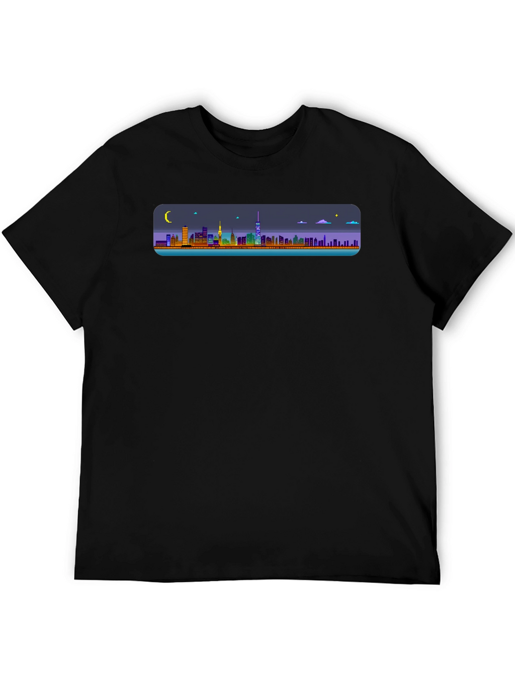 Cityscape Pixel Art Black T-Shirt