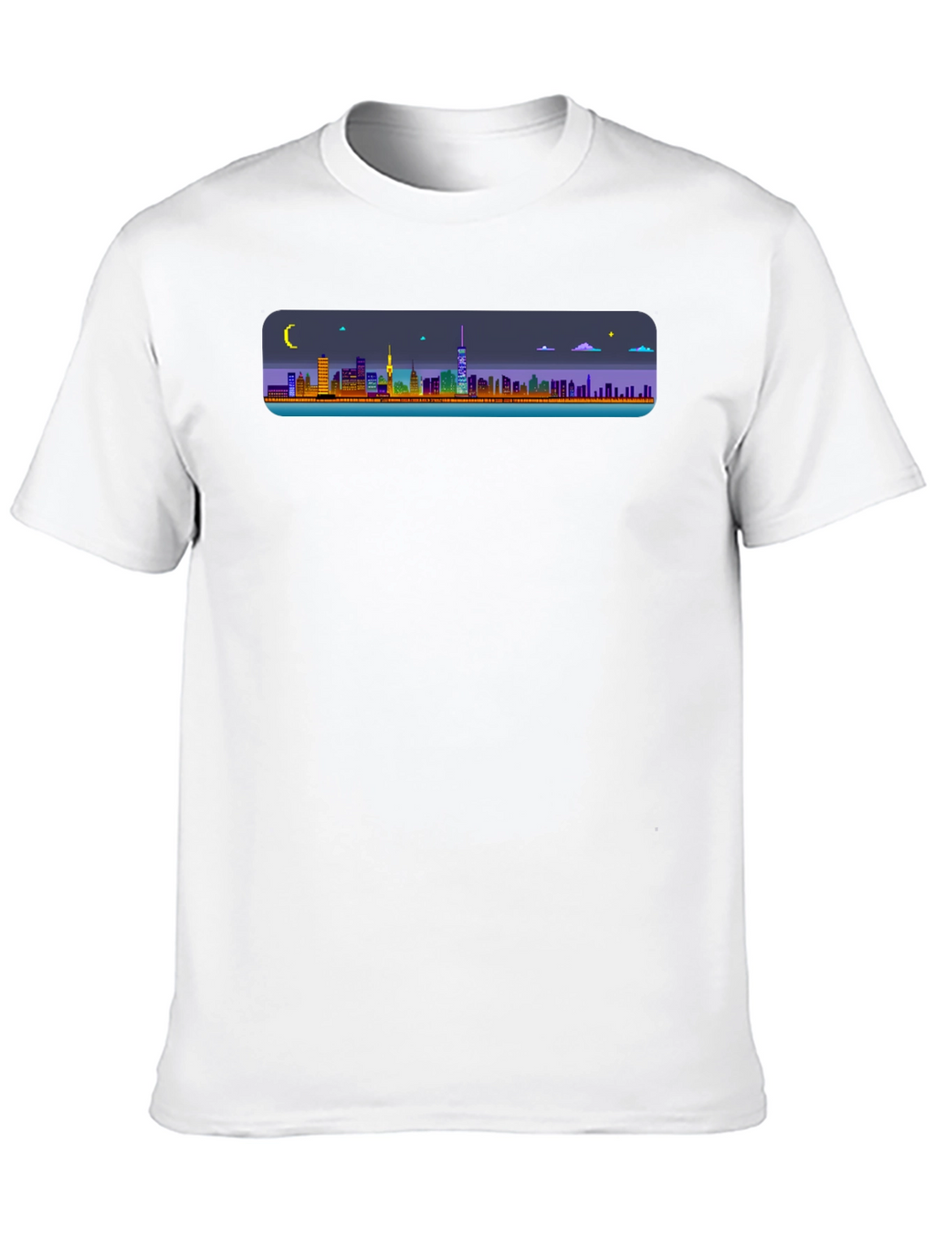 Cityscape Pixel Art Black T-Shirt