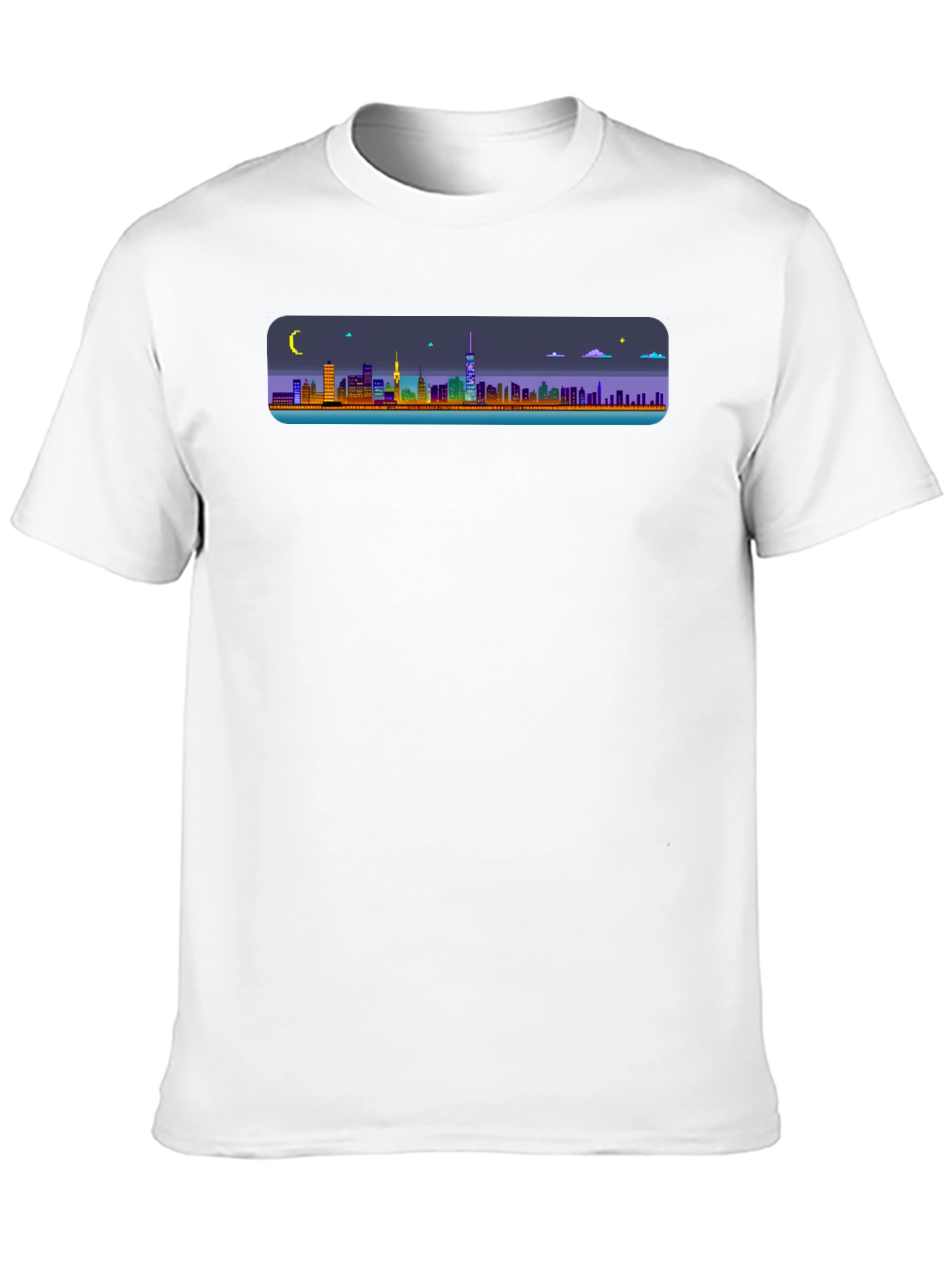 Cityscape Pixel Art Black T-Shirt