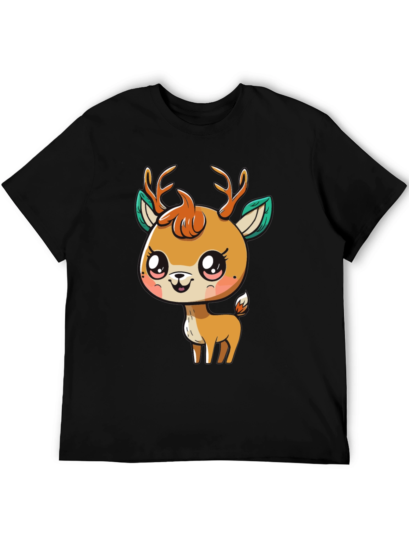 Cute Deer Graphic Tee - Black Cotton Blend