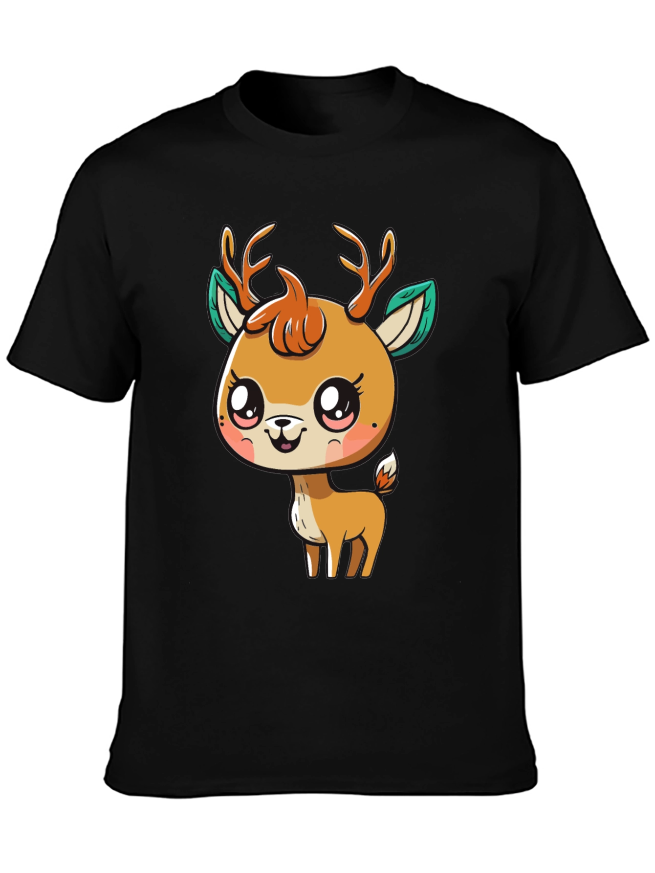 Cute Deer Graphic Tee - Black Cotton Blend