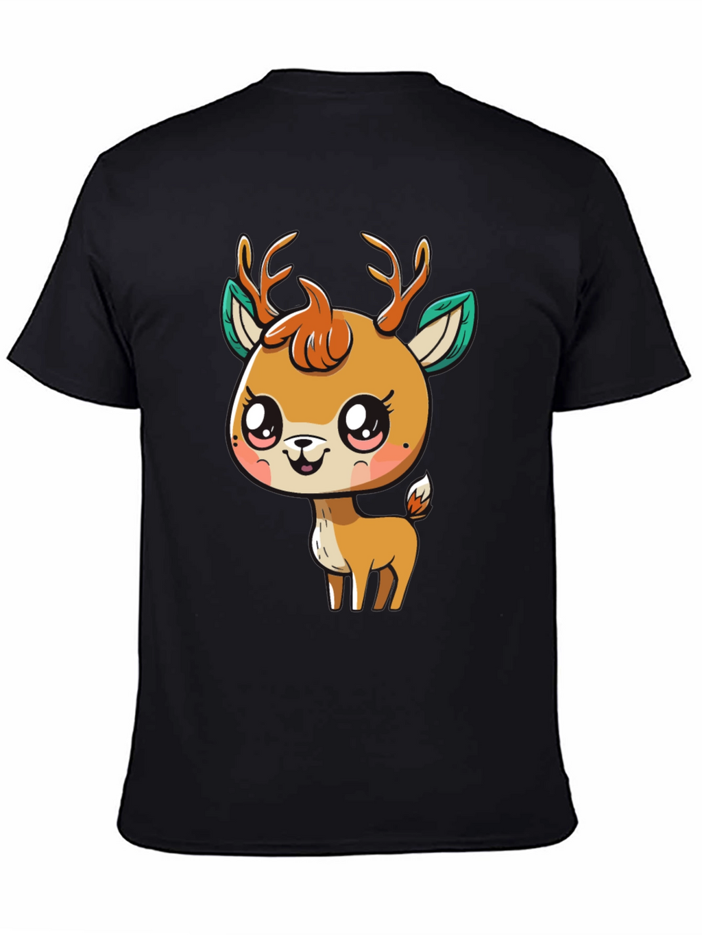 Cute Deer Graphic Tee - Black Cotton Blend