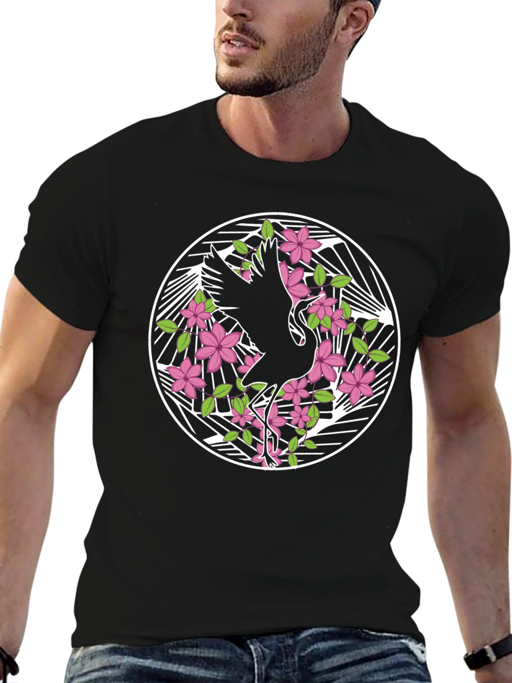 Crane and Blossom Graphic T-Shirt