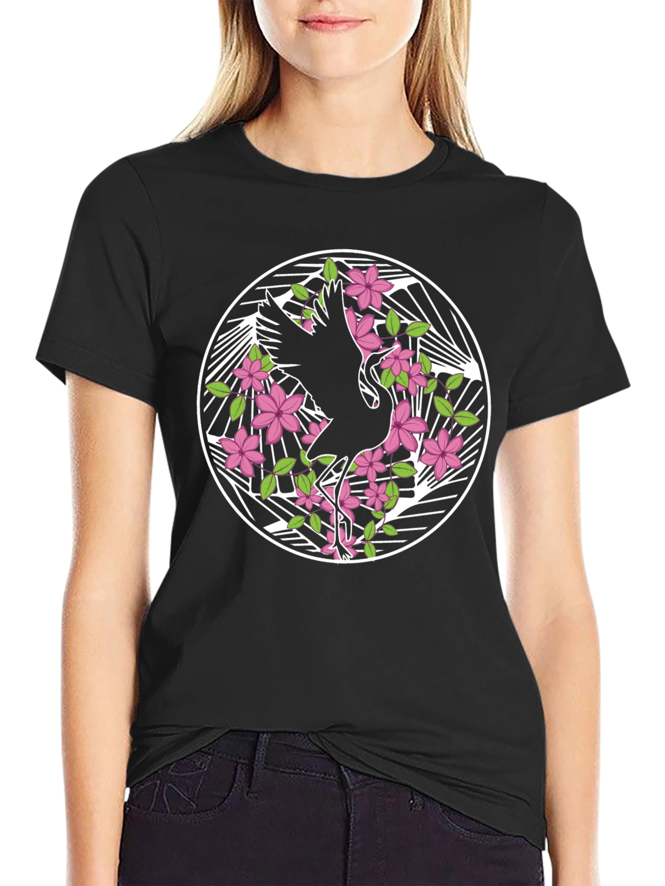 Crane and Blossom Graphic T-Shirt