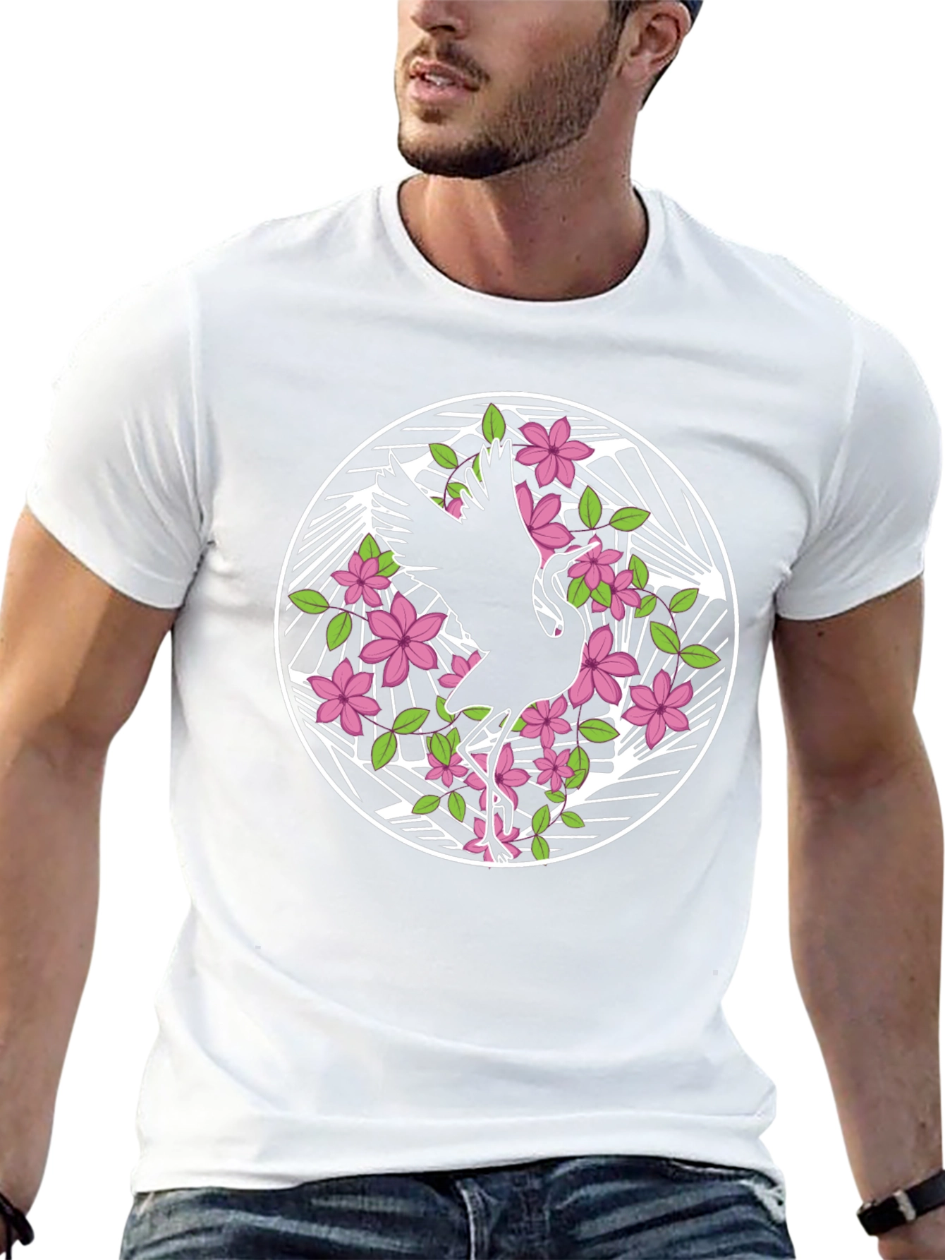 Crane and Blossom Graphic T-Shirt
