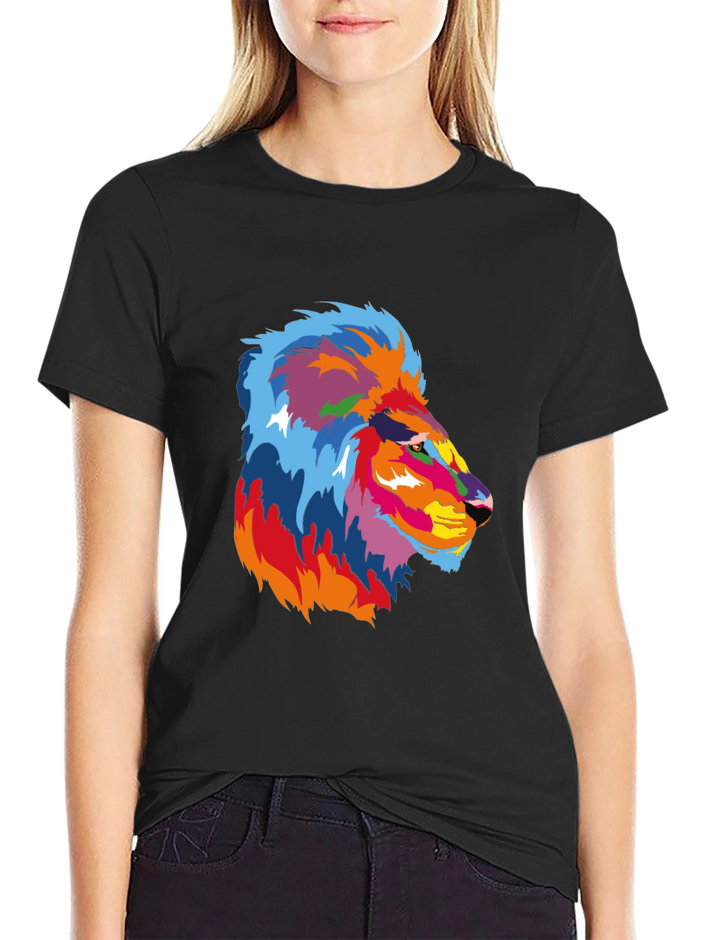 Vibrant Lion Graphic Black T-Shirt