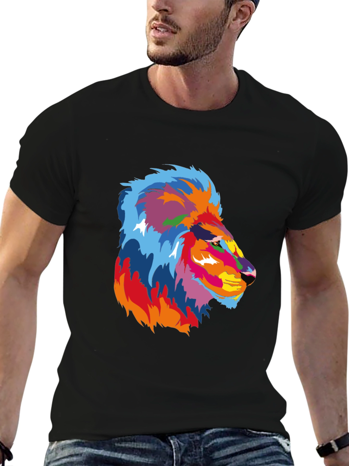Vibrant Lion Graphic Black T-Shirt