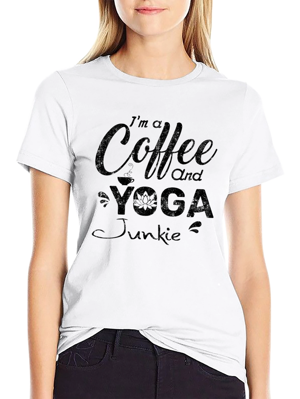 Coffee and Yoga Junkie Black Graphic T-Shirt