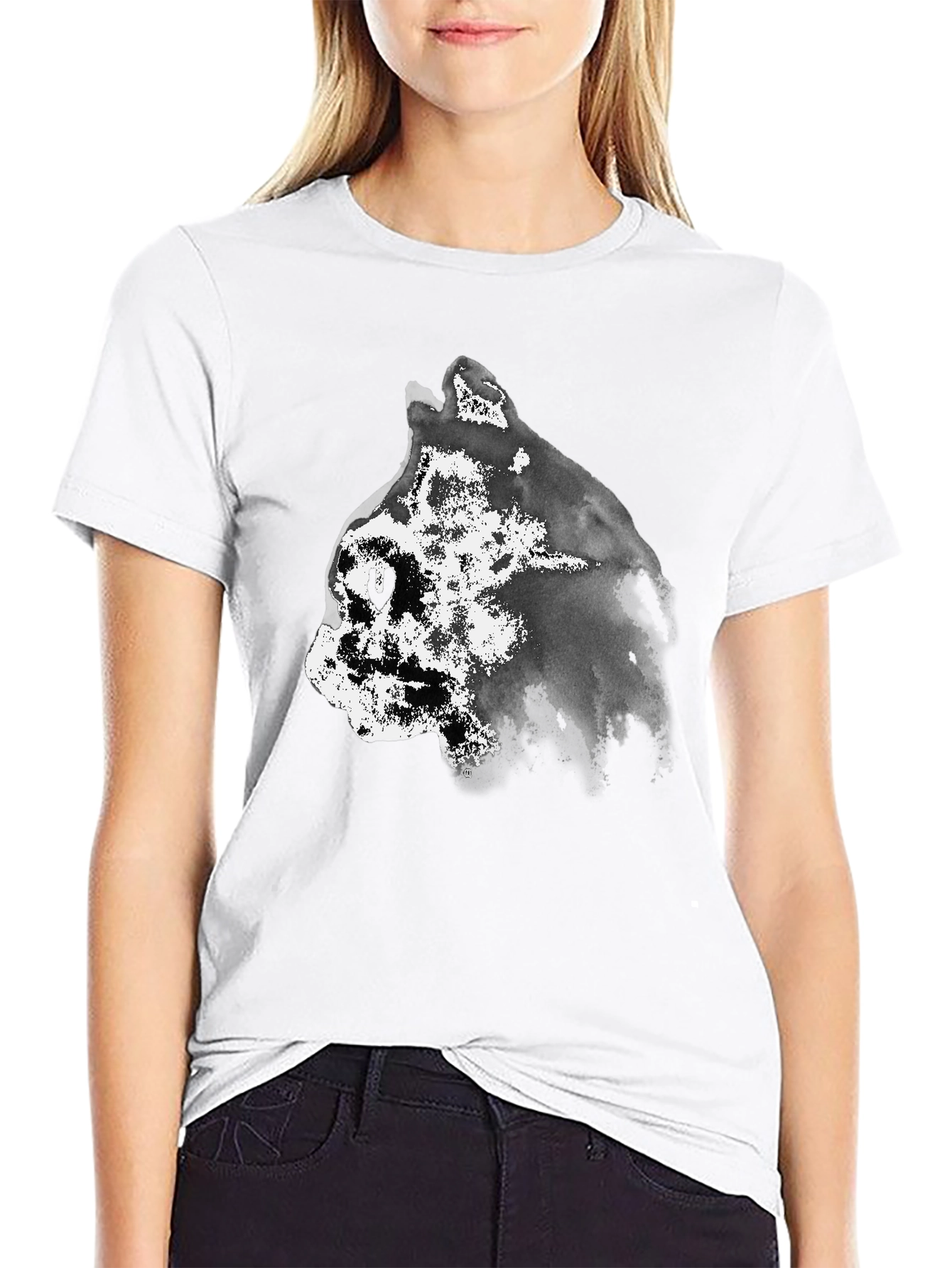 Abstract Cat Graphic Black T-Shirt